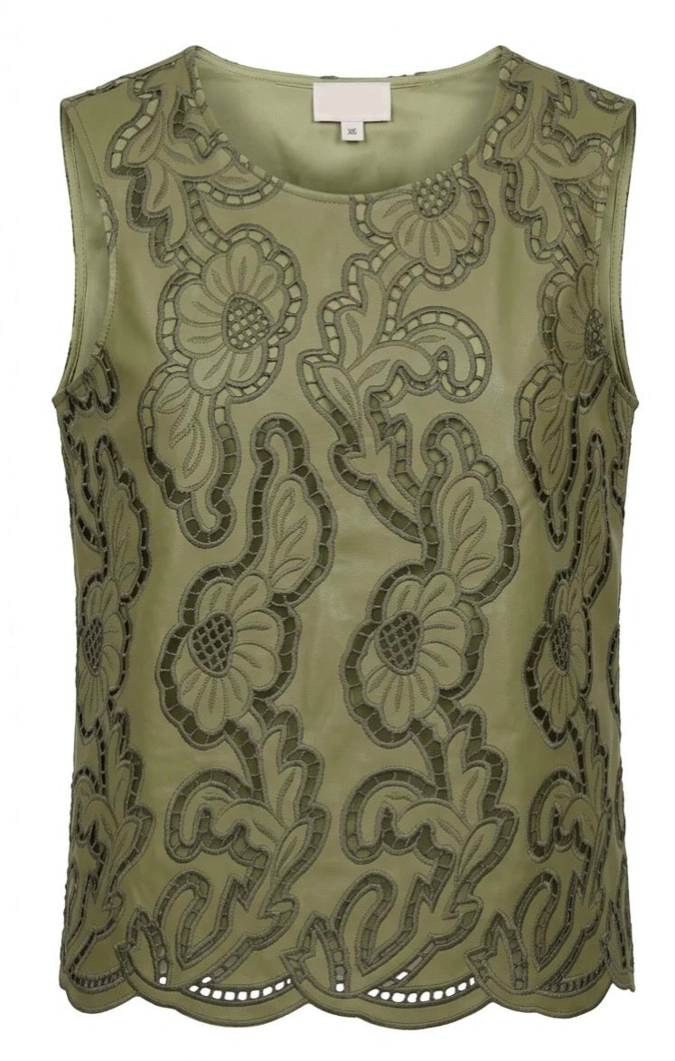 Ne029 Green Faux Leather Top