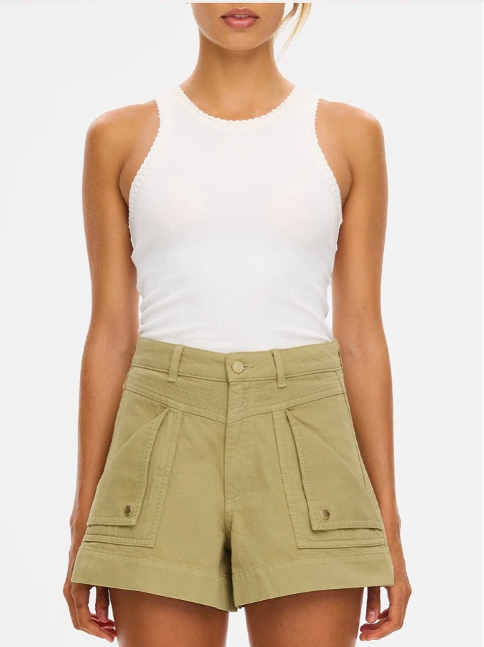 Ki2120 Olive High Waist Denim Shorts