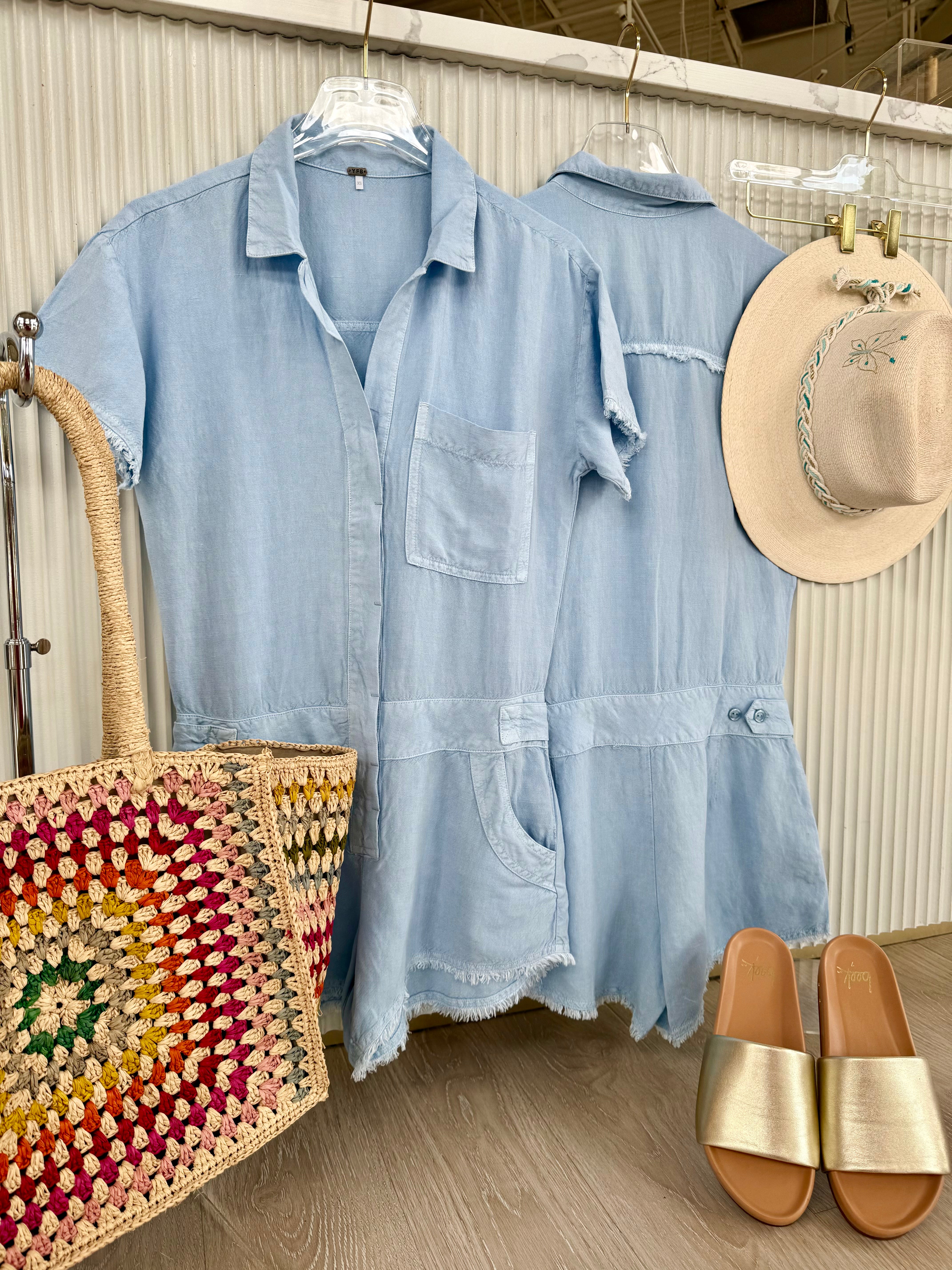 Yf3848 Light Wash Denim Romper