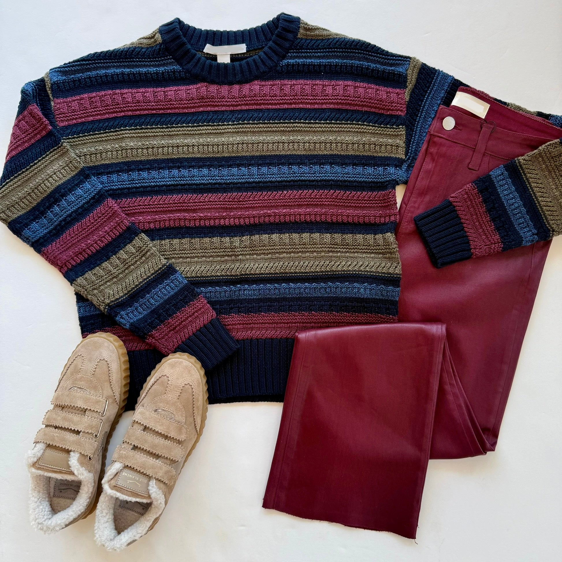 Aun14364 Navy Combo Stripe Sweater
