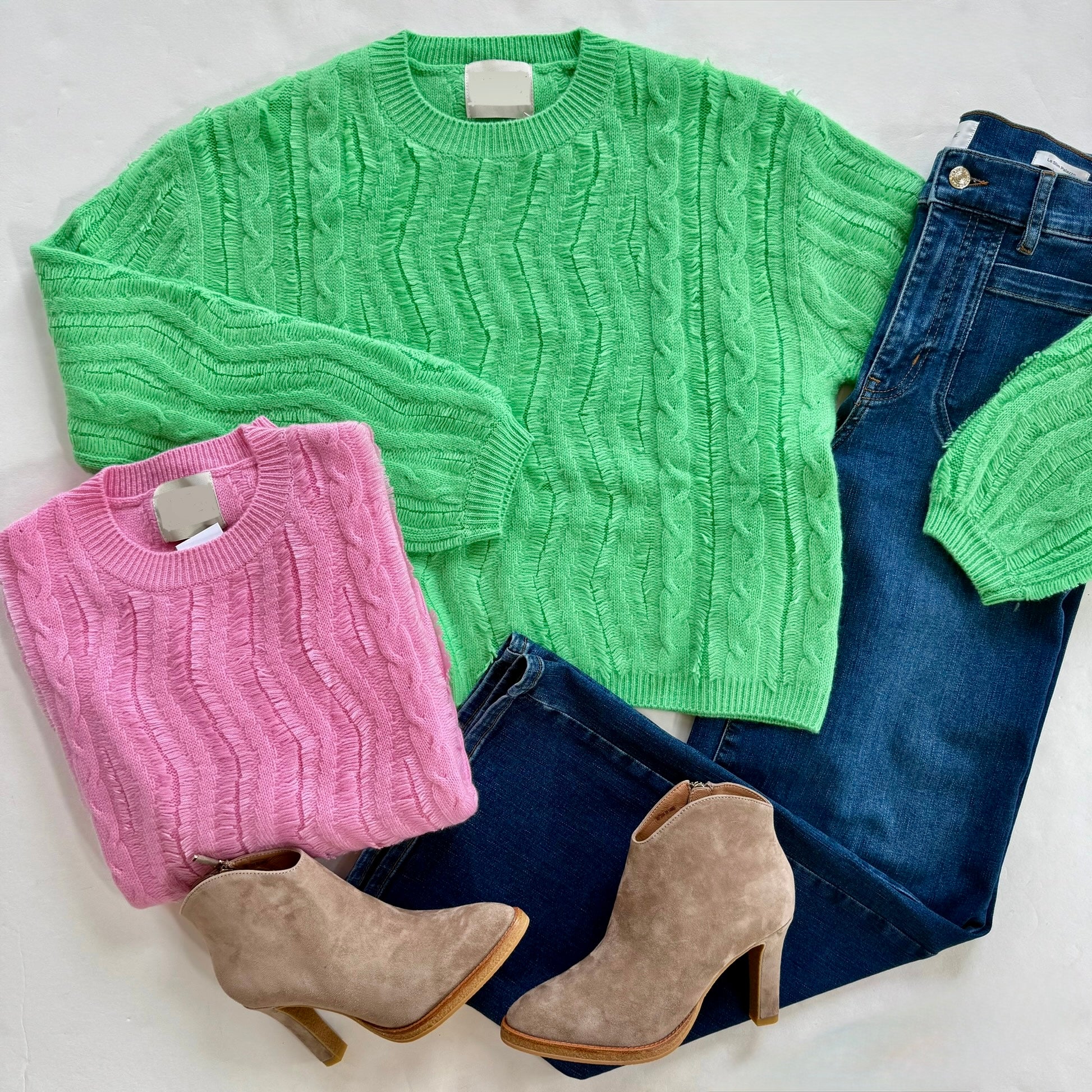 Js3016 Raw Cut Cable Crew Sweater - Green