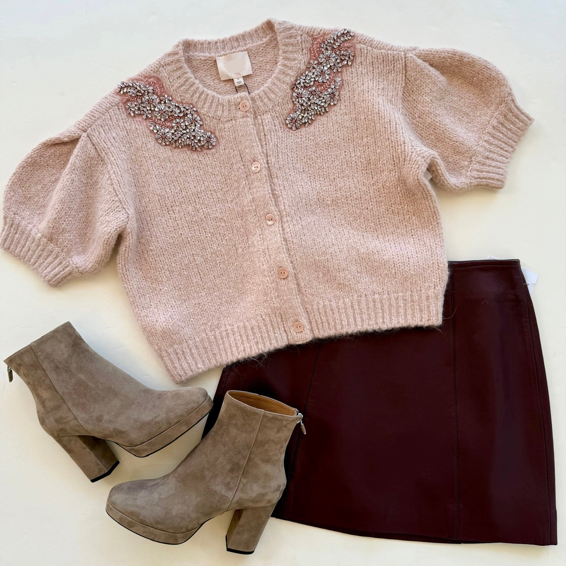 Cizk0866 Blush Embellished Cardigan