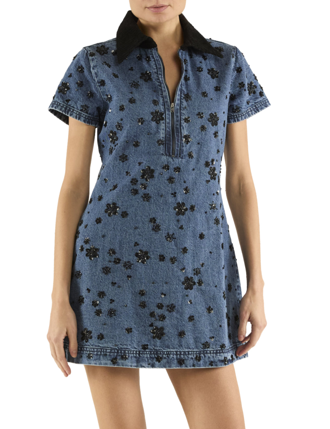 Raa3006 Beaded Denim Dress