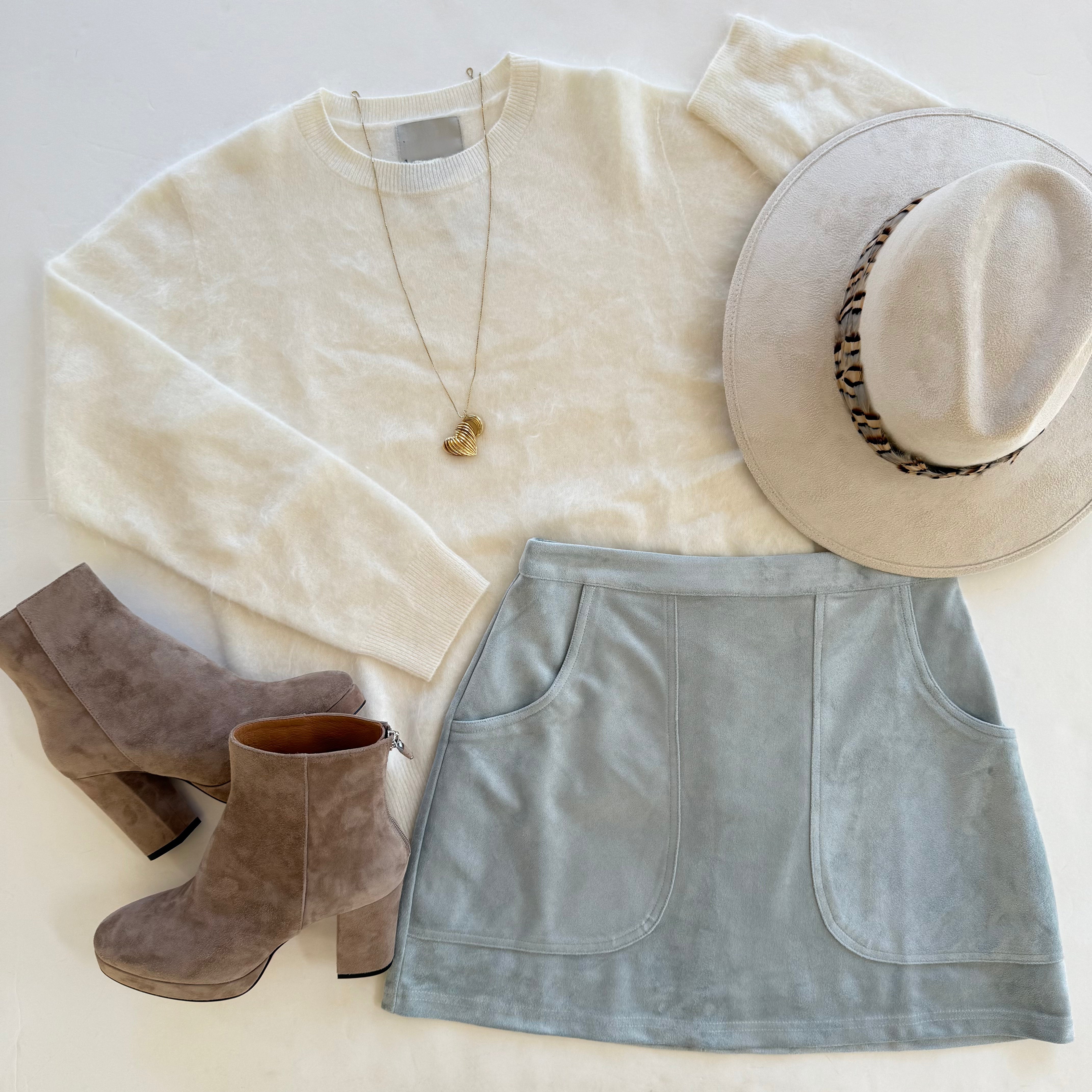 Su265 Ice Blue Suede Skirt