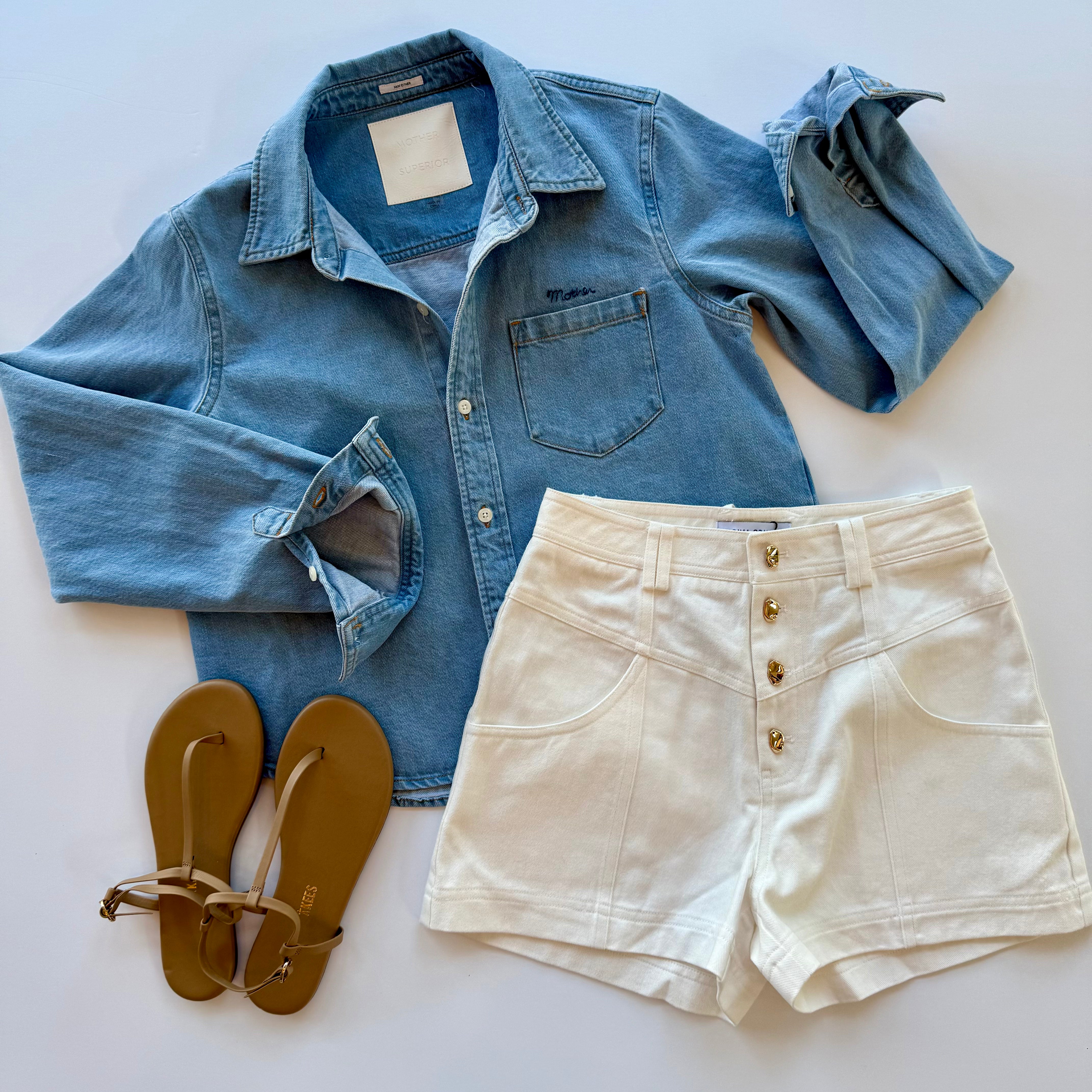 Mo21426 Denim Button Up Top