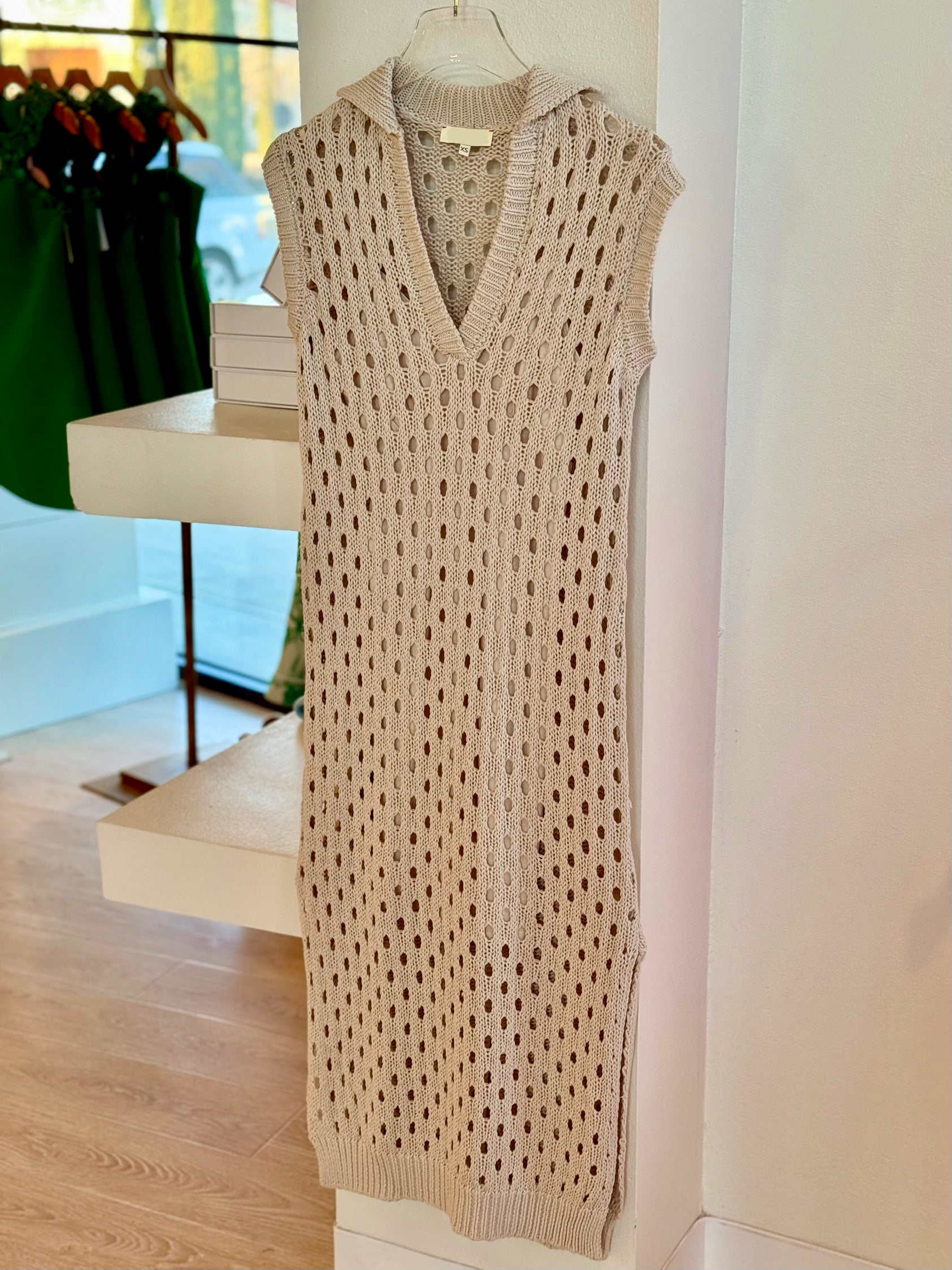 St527 Cream Crochet Dress