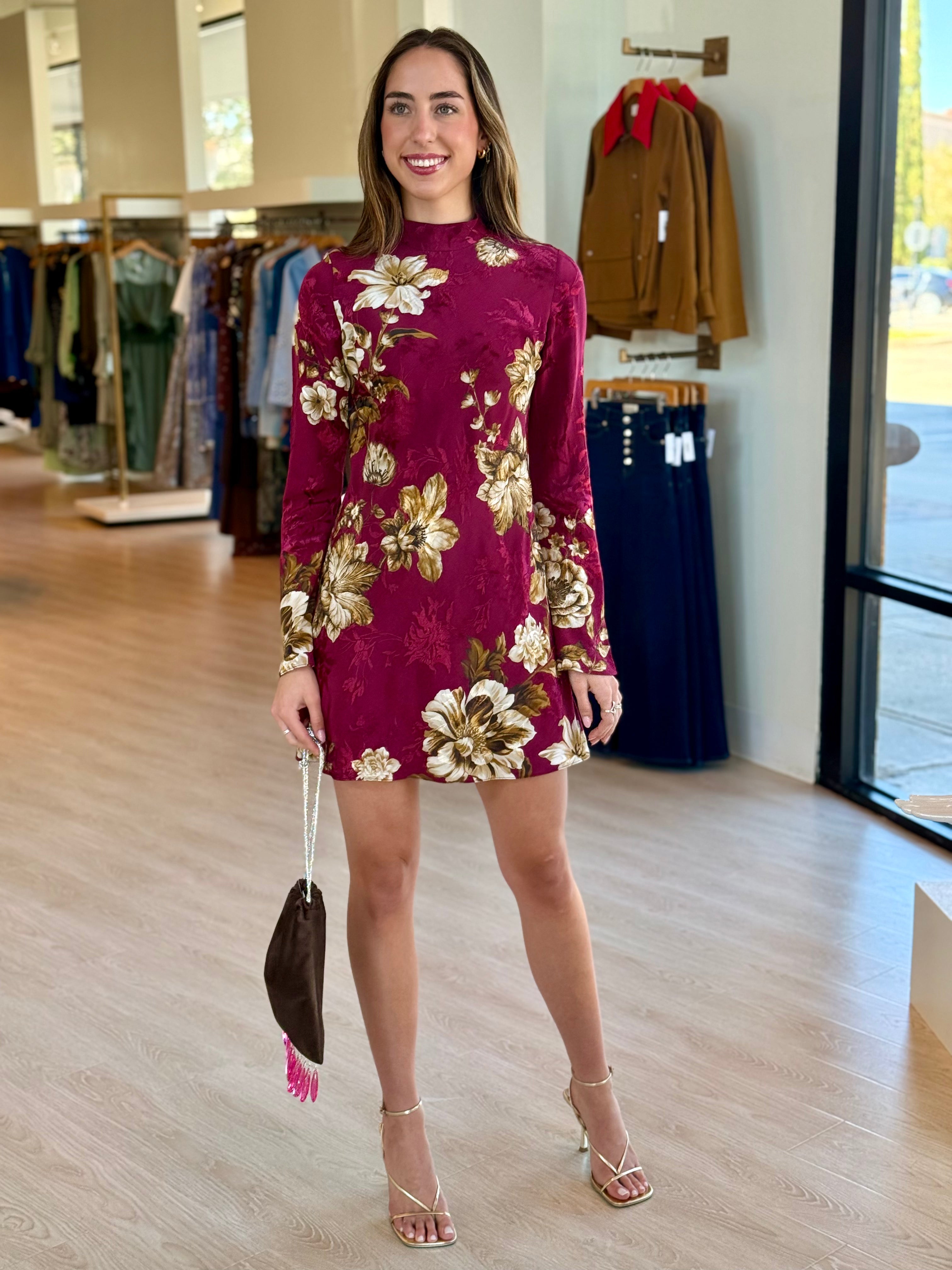 He5950 Burgundy Mini Dress