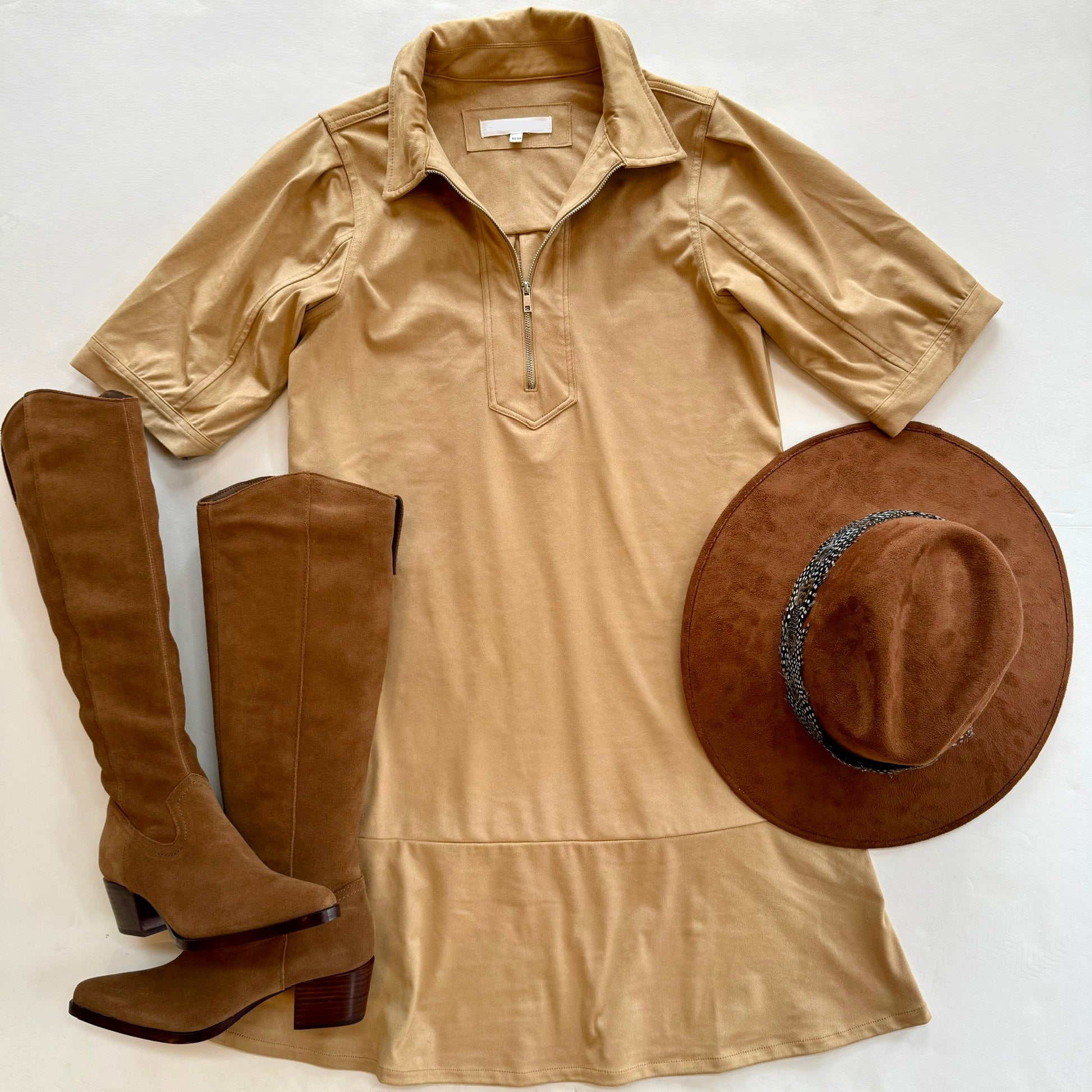 Me253489 Champagne Suede Shift Dress