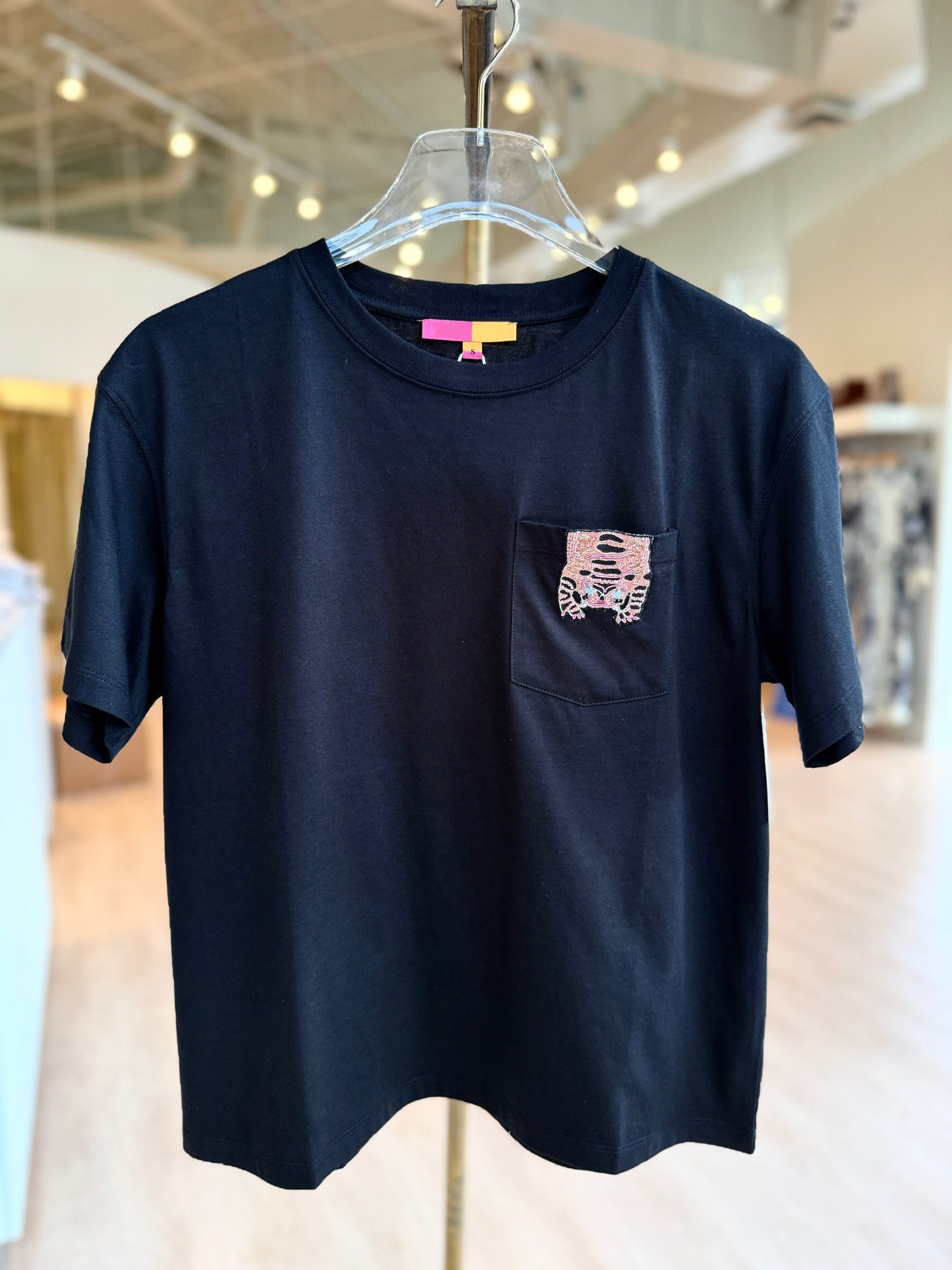 Vi04 Black Embellished Pocket Tee