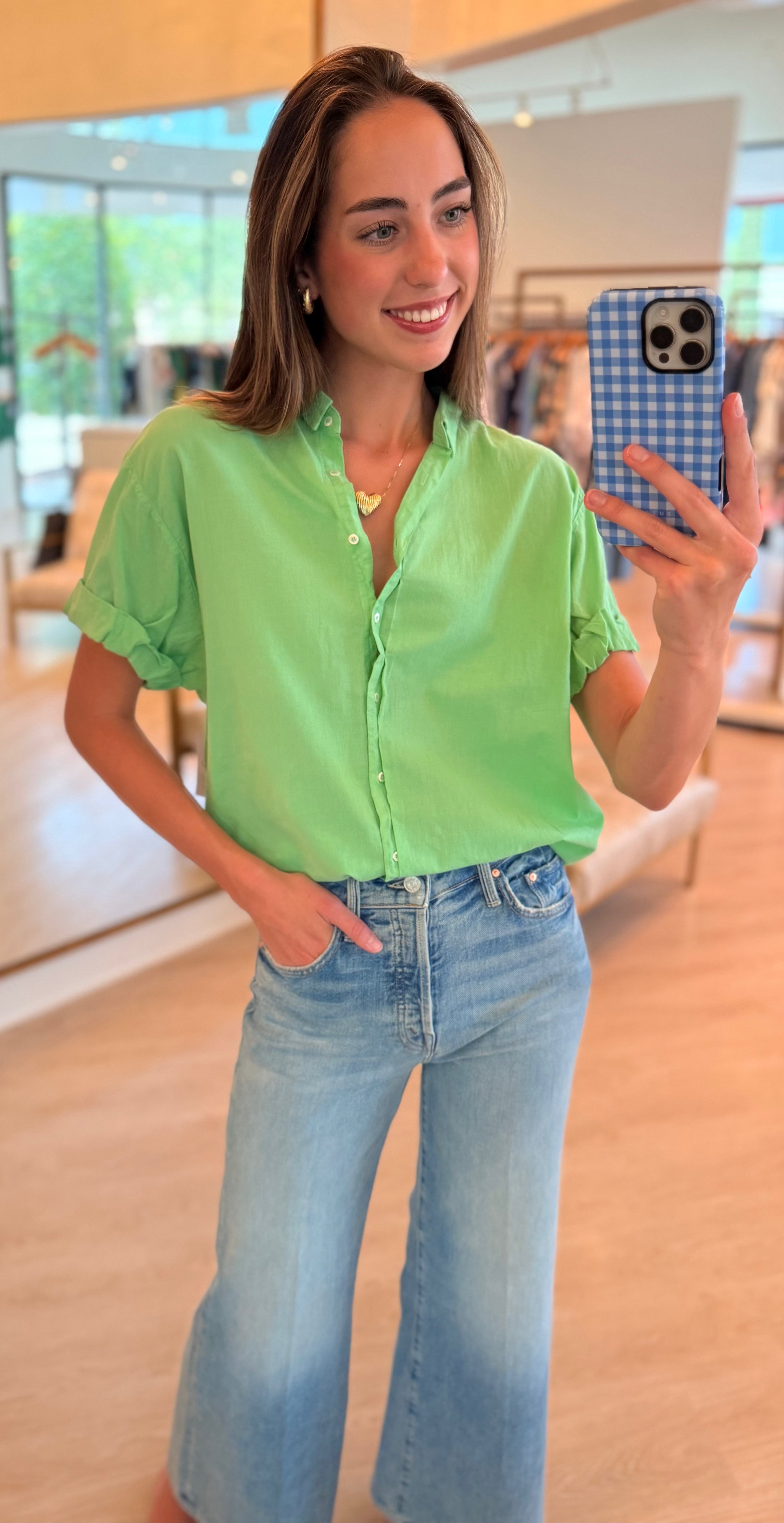 Xixctp114 Pistachio Button Down Top