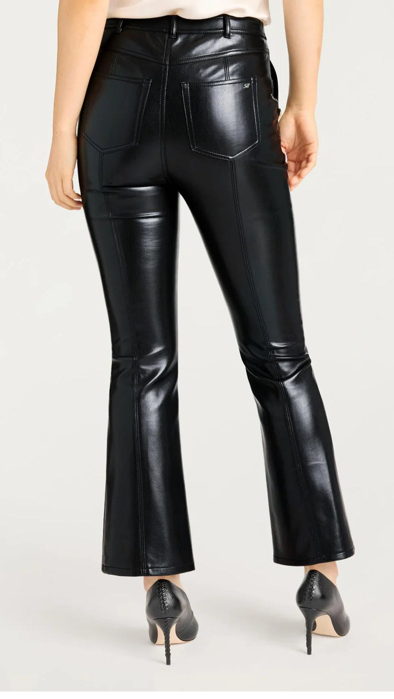 Cizp119658 Vegan Leather Cropped Button Pant - Black