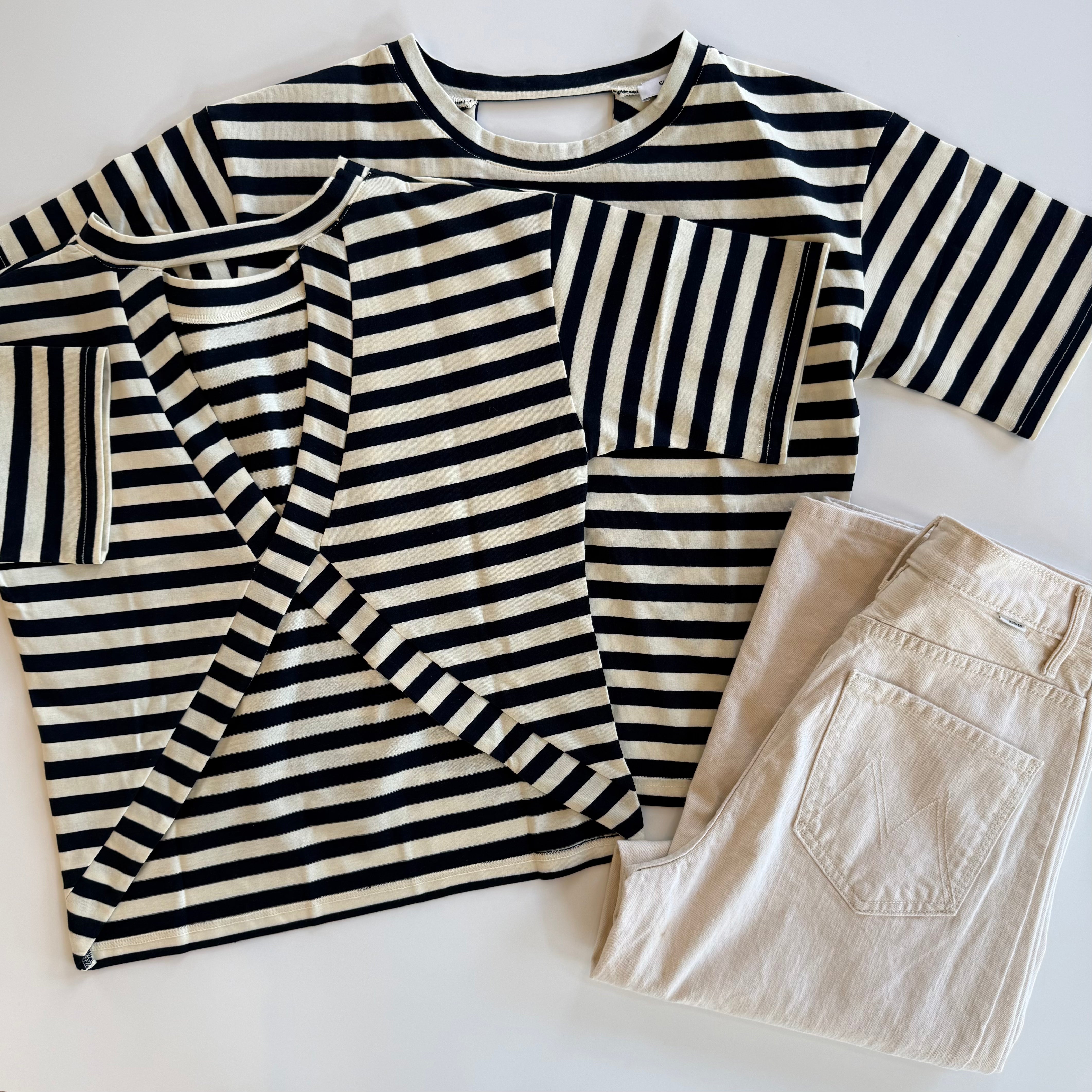 Sumart Cross Back Navy Stripe Top