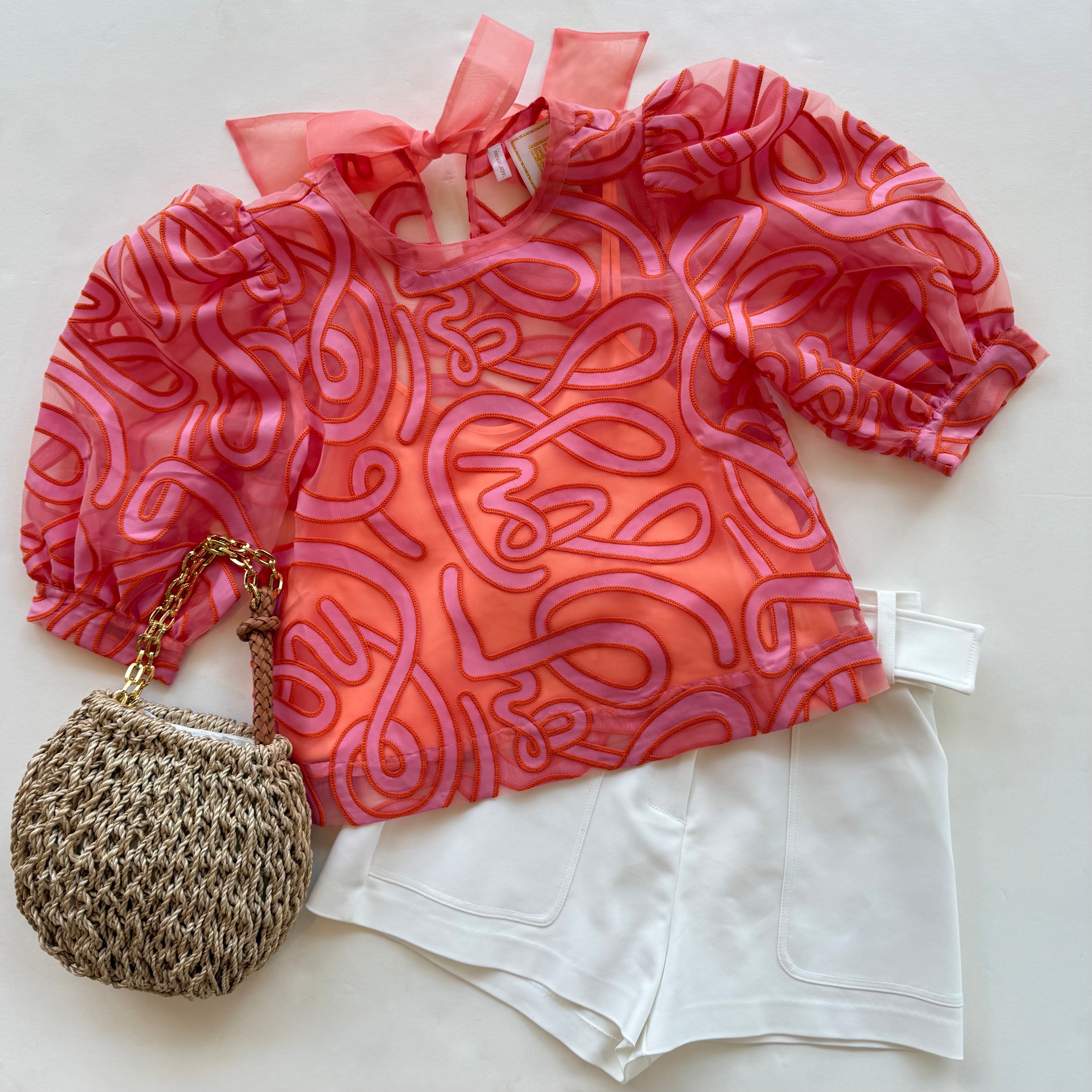 Em196 Coral Organza Top