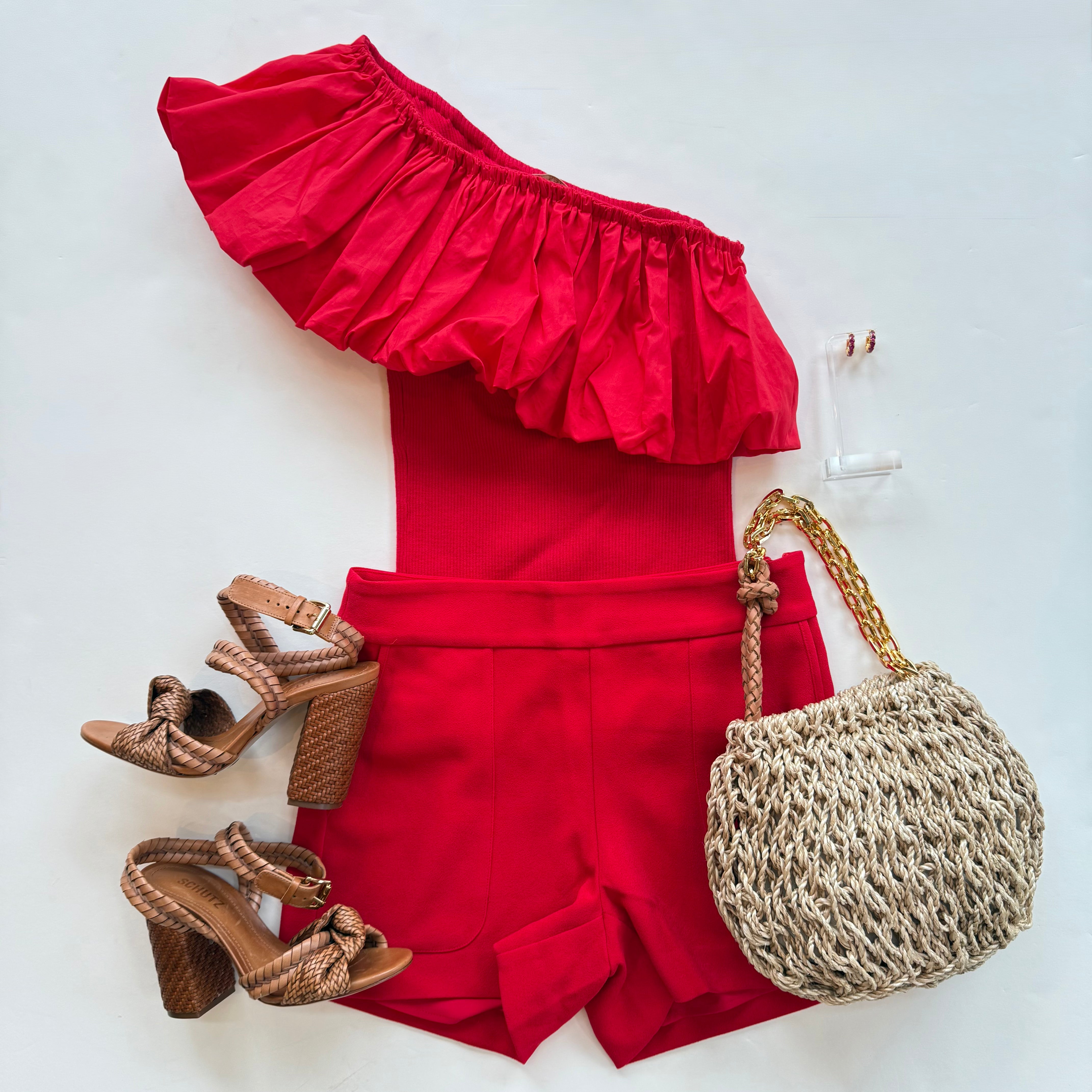 Ma196s Red One Shoulder Top
