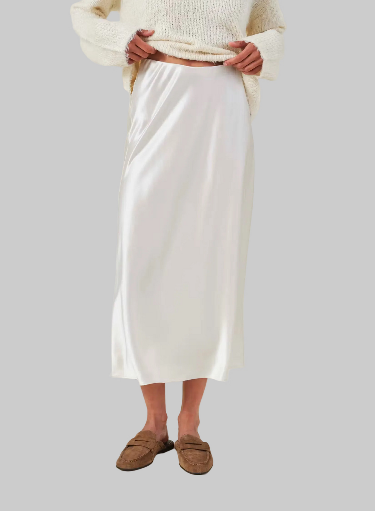 Vella Pearl Satin Midi Skirt