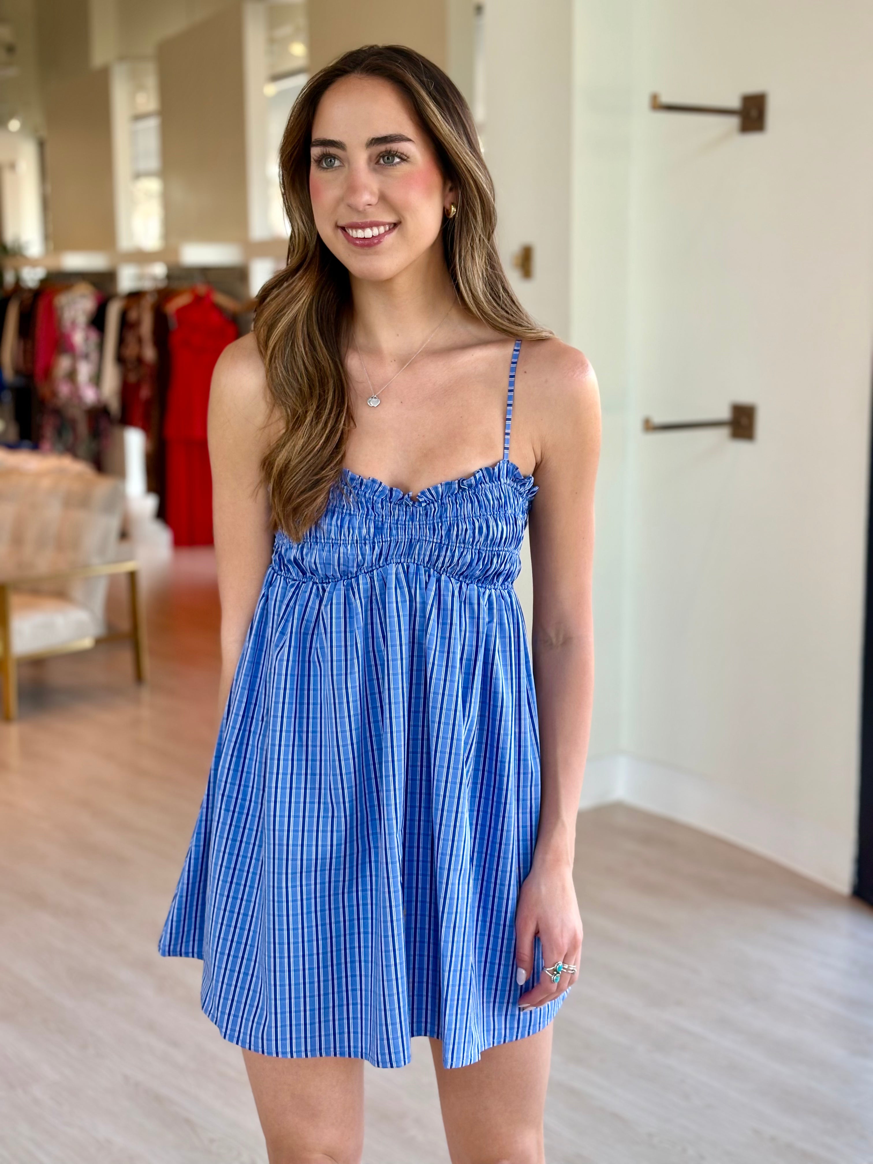 Fa4830 Light Blue Stripe Mini Dress