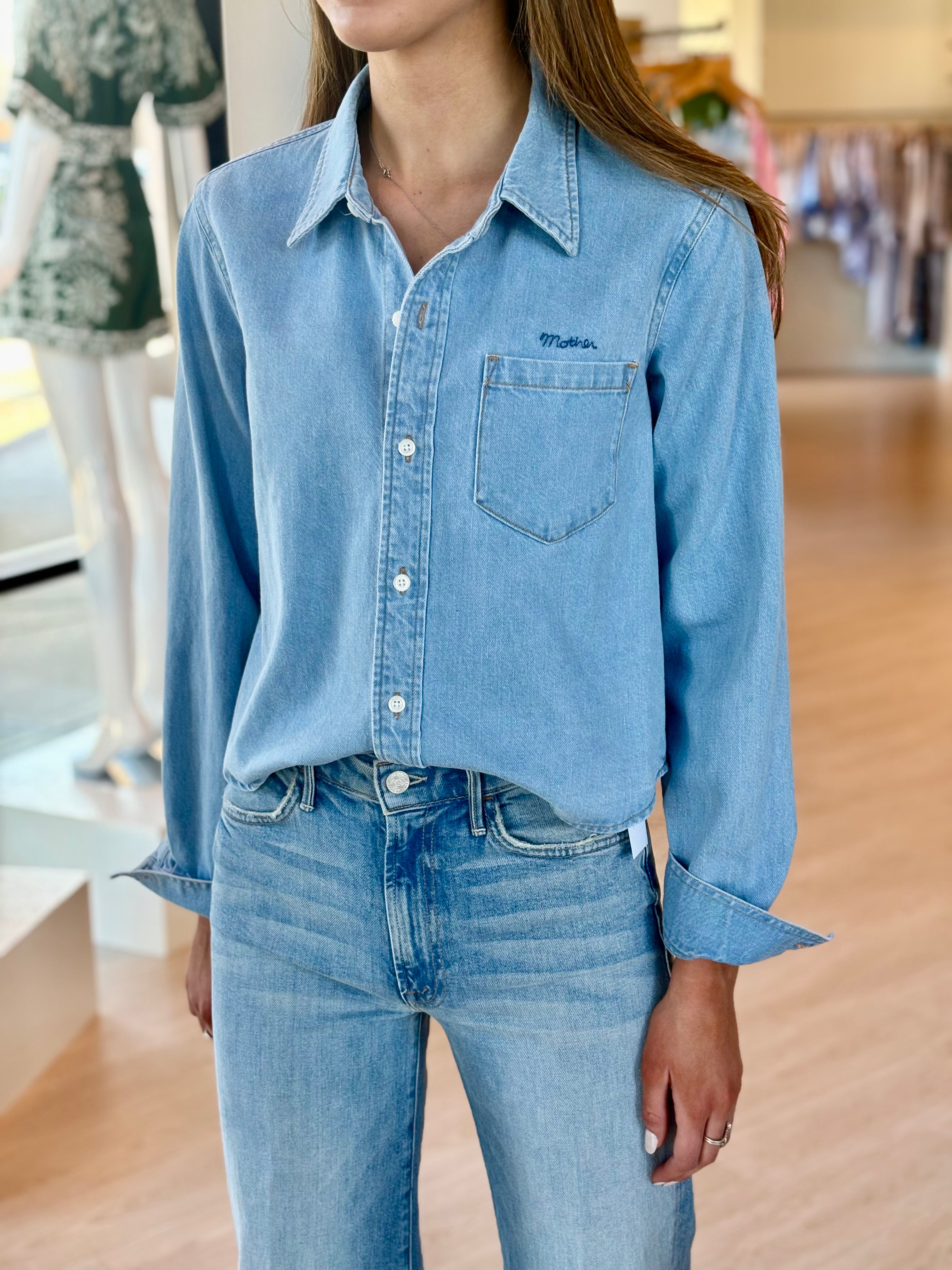 Mo21426 Denim Button Up Top