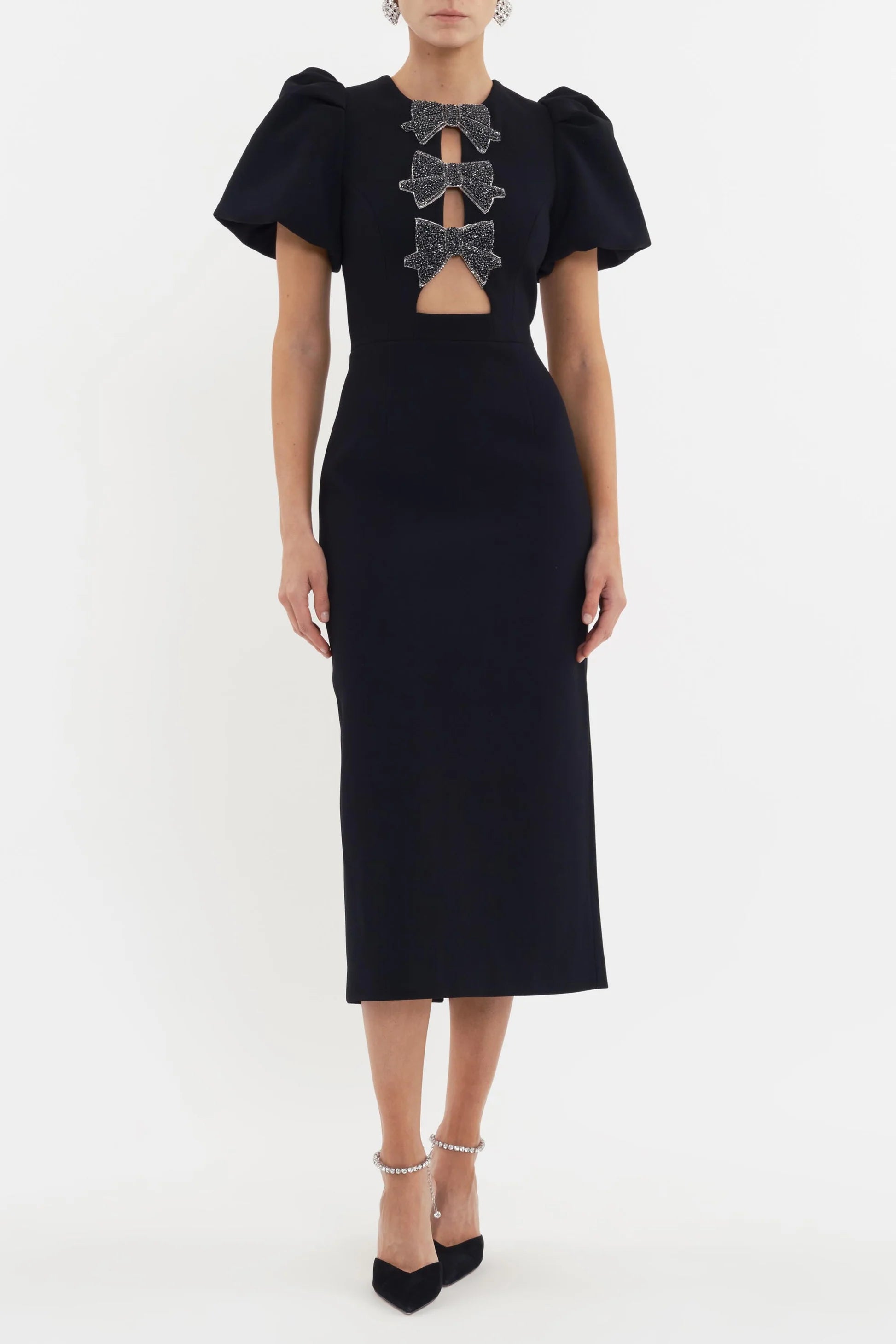 Re1867 Rebecca Vallance Eliana Bow Midi Dress - Black