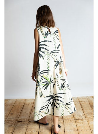 Ps2256 Sleeveless Palm Midi Dress
