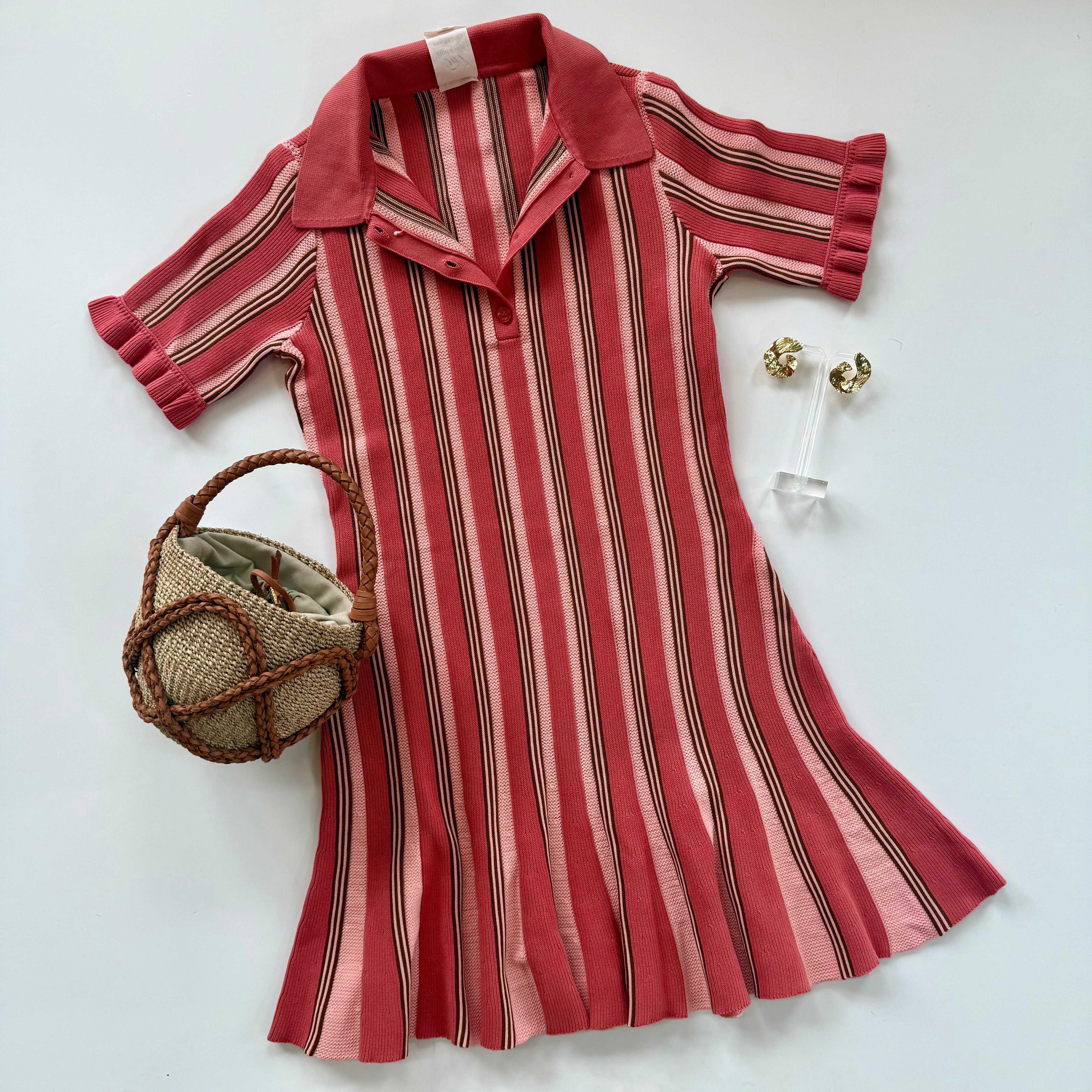 Cizk108 Pink Stripe Knit Dress