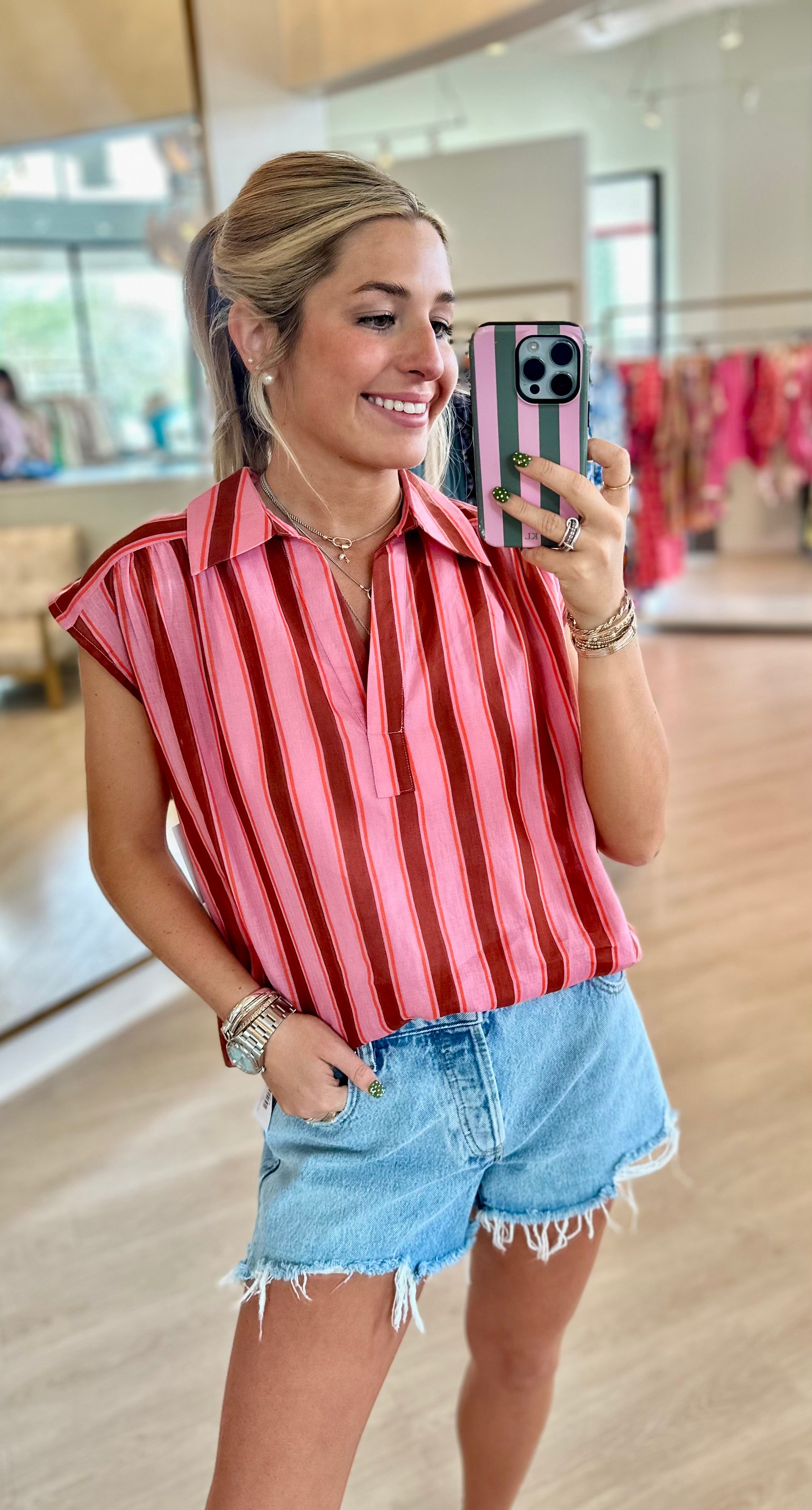 Sulima Red Stripe Sleeveless Top