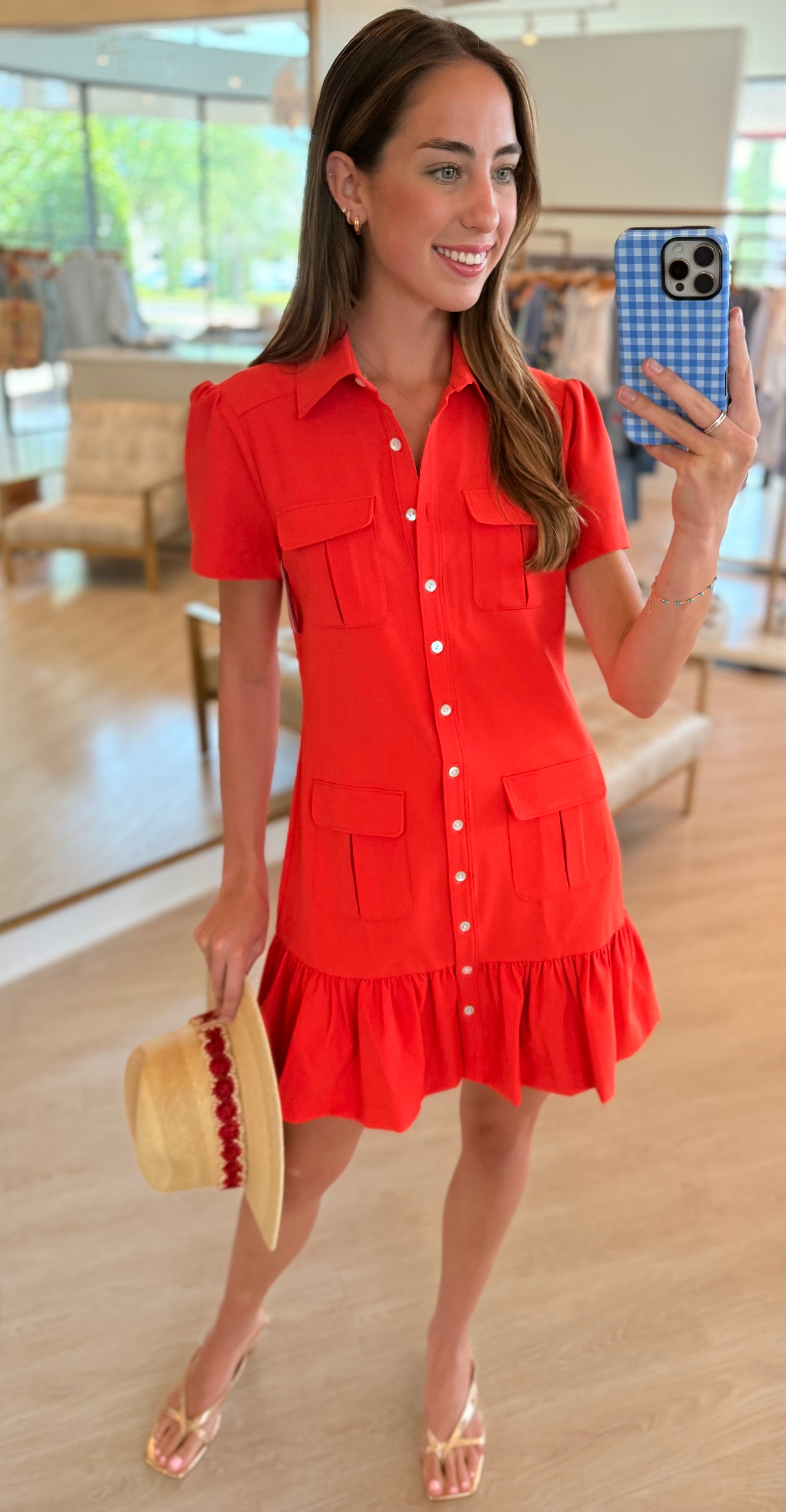 Cizd3626 Tomato Red Ruffle Dress