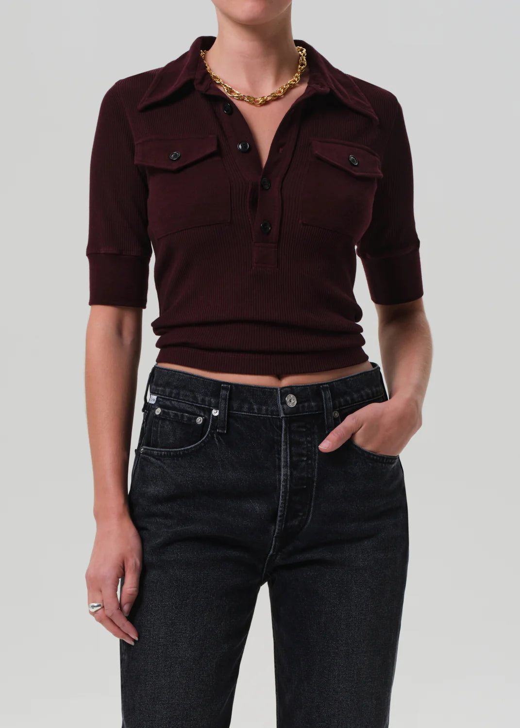 Cit3004 Plum Polo Top