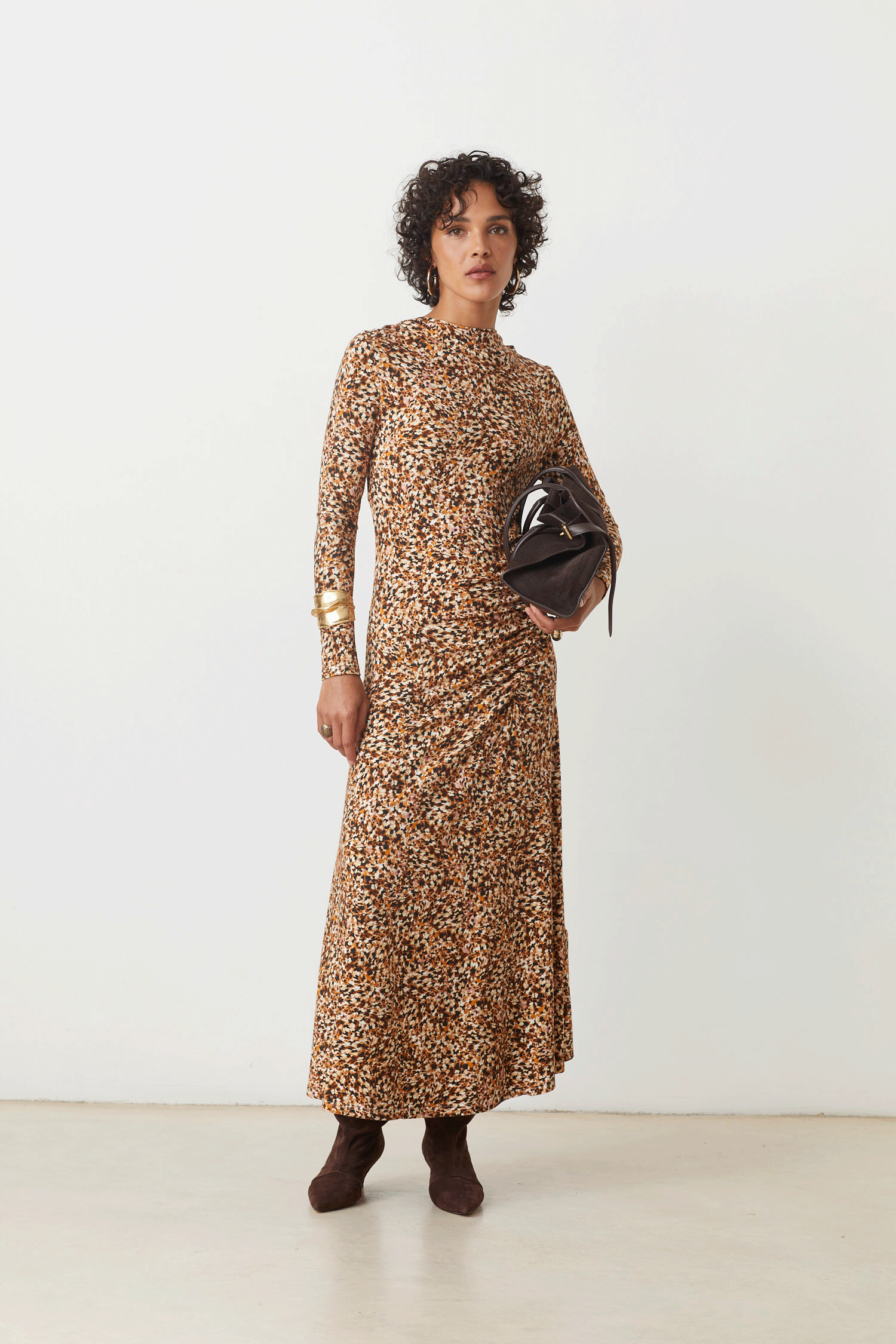 Su3002 Camel Print Maxi Dress