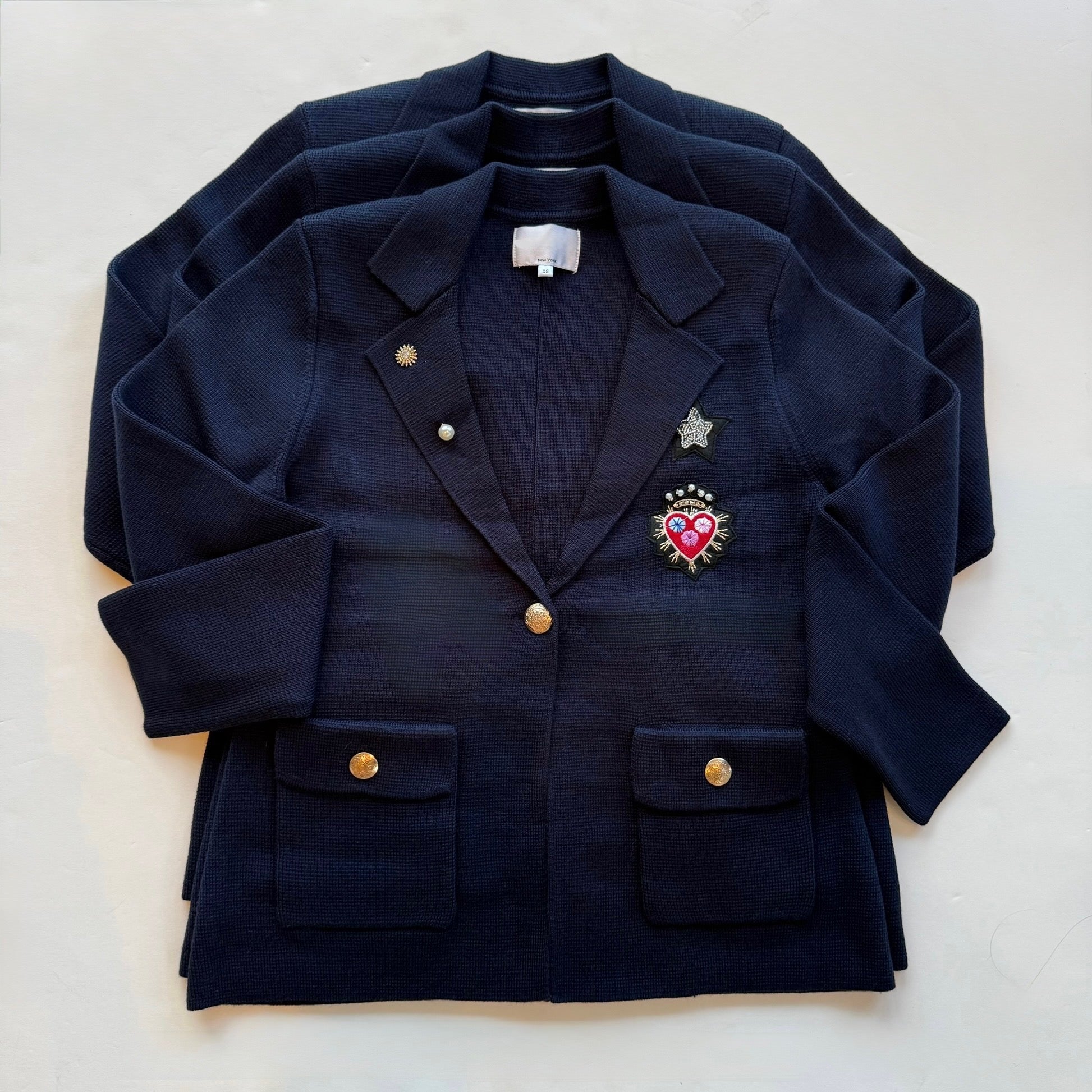 Pafk25 Navy Knit Blazer