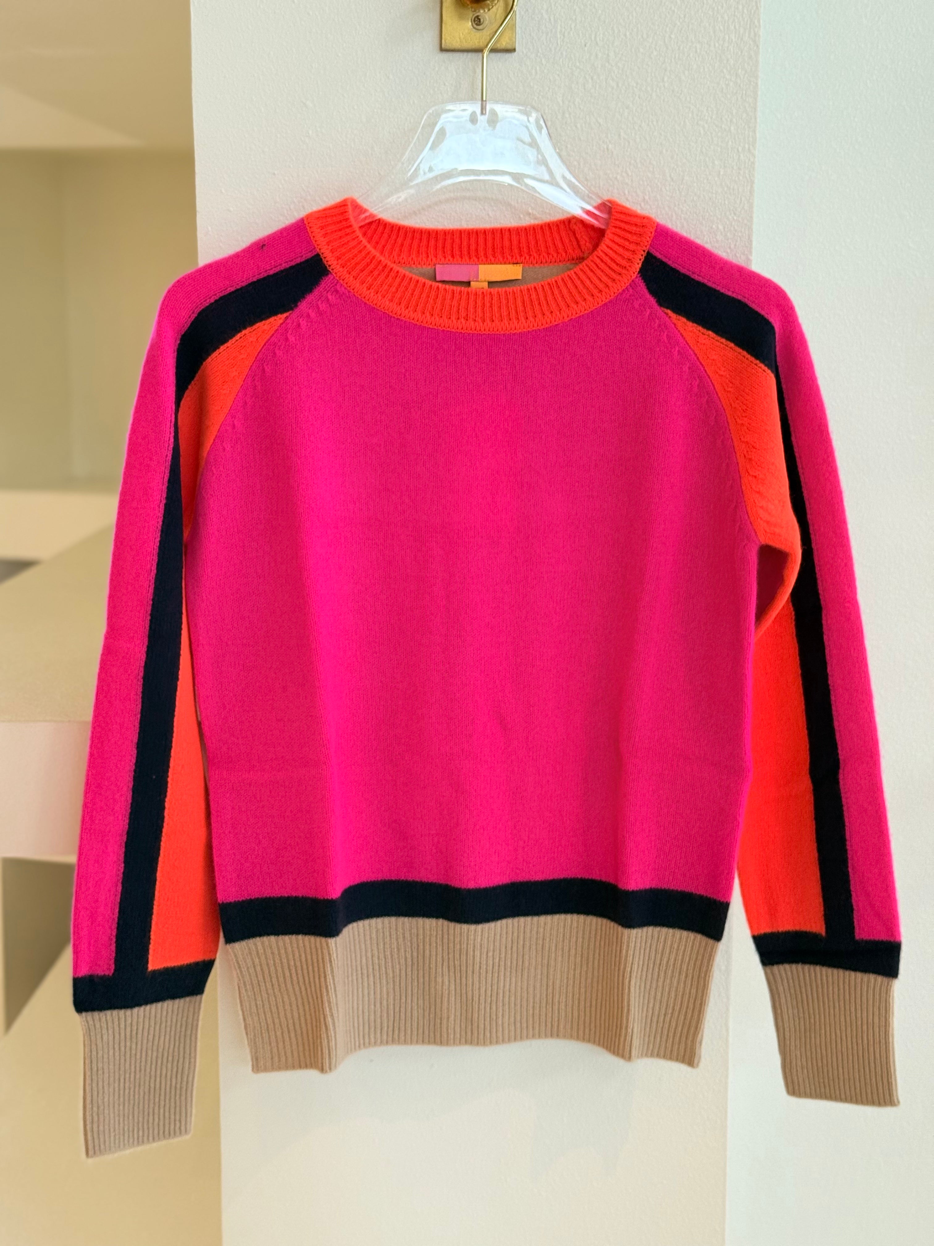 Vi32743 Pink Orange Colorblock Sweater