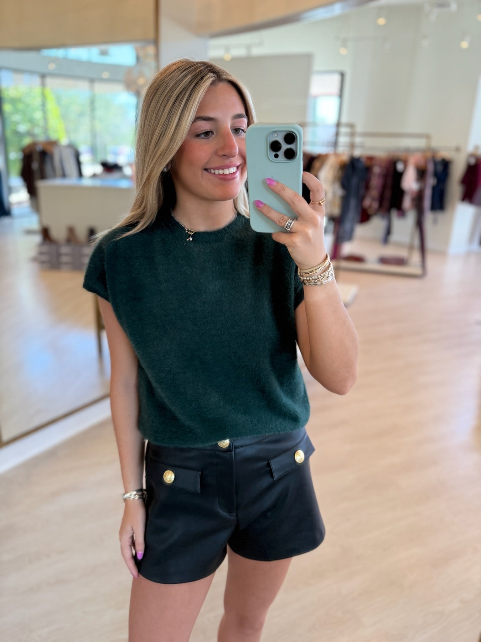 Ank022 Green Fuzzy Knit Top