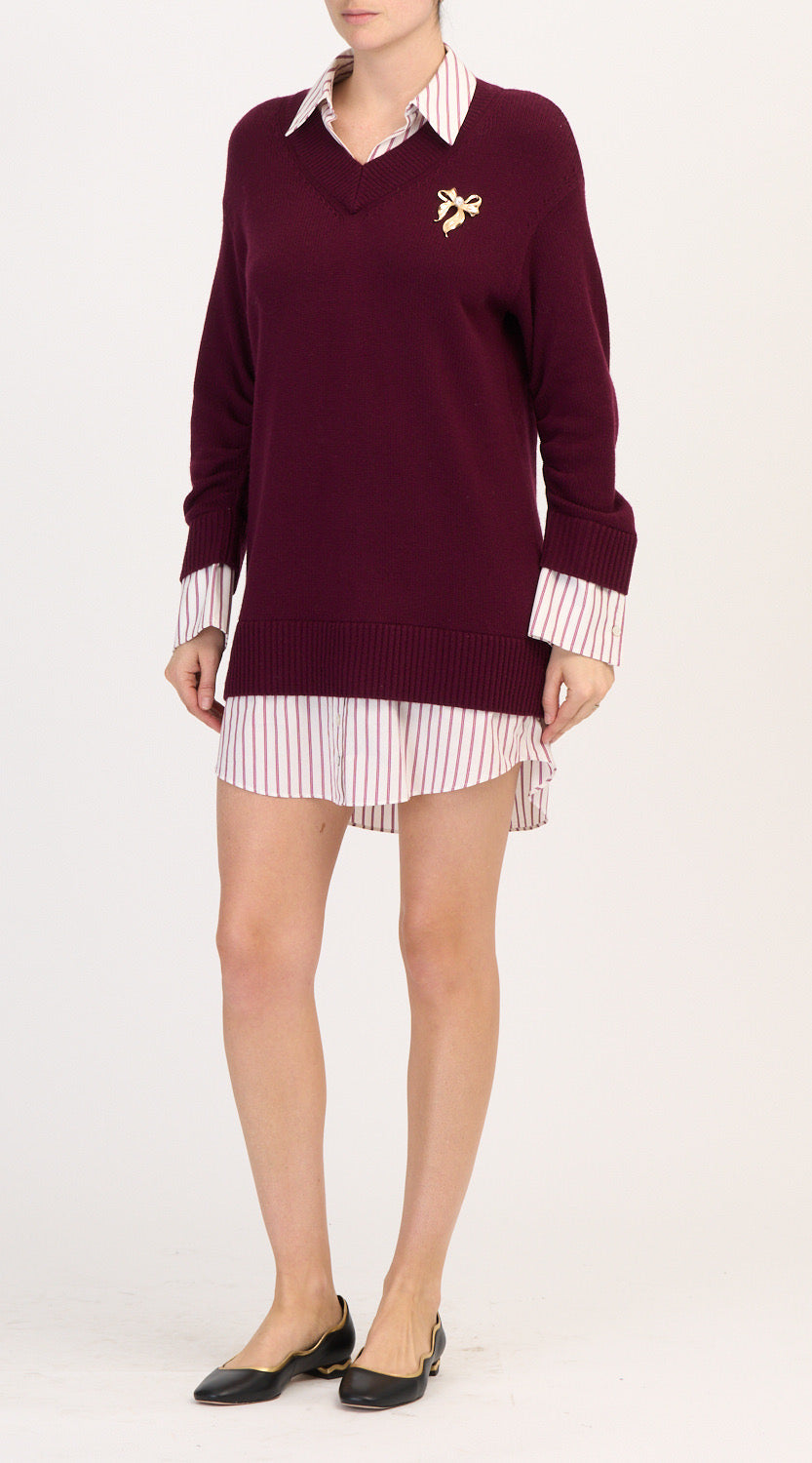 Cizk2909 Bordeaux Layered Sweater Dress