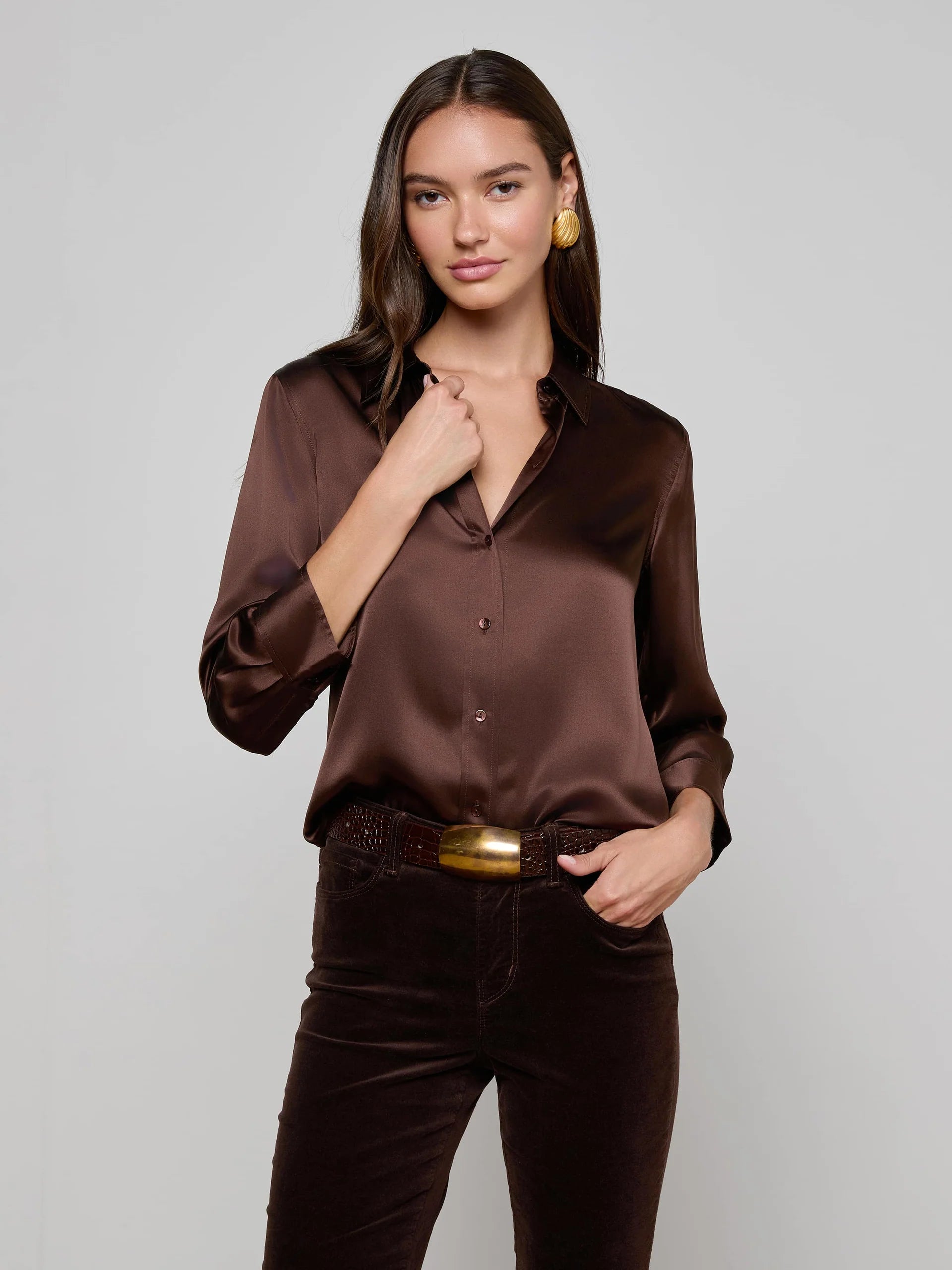 La40126 Coffee Silk Blouse