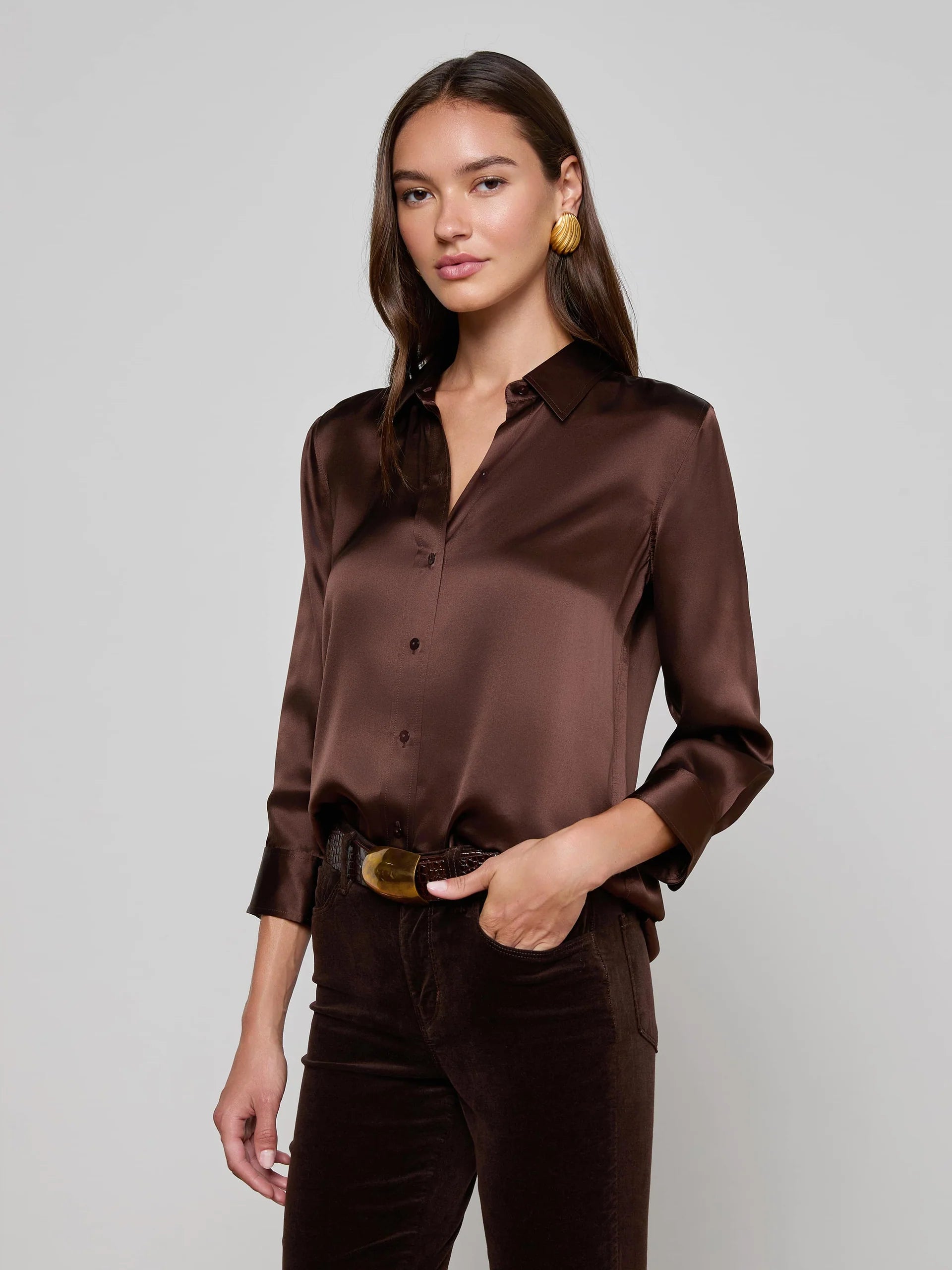 La40126 Coffee Silk Blouse