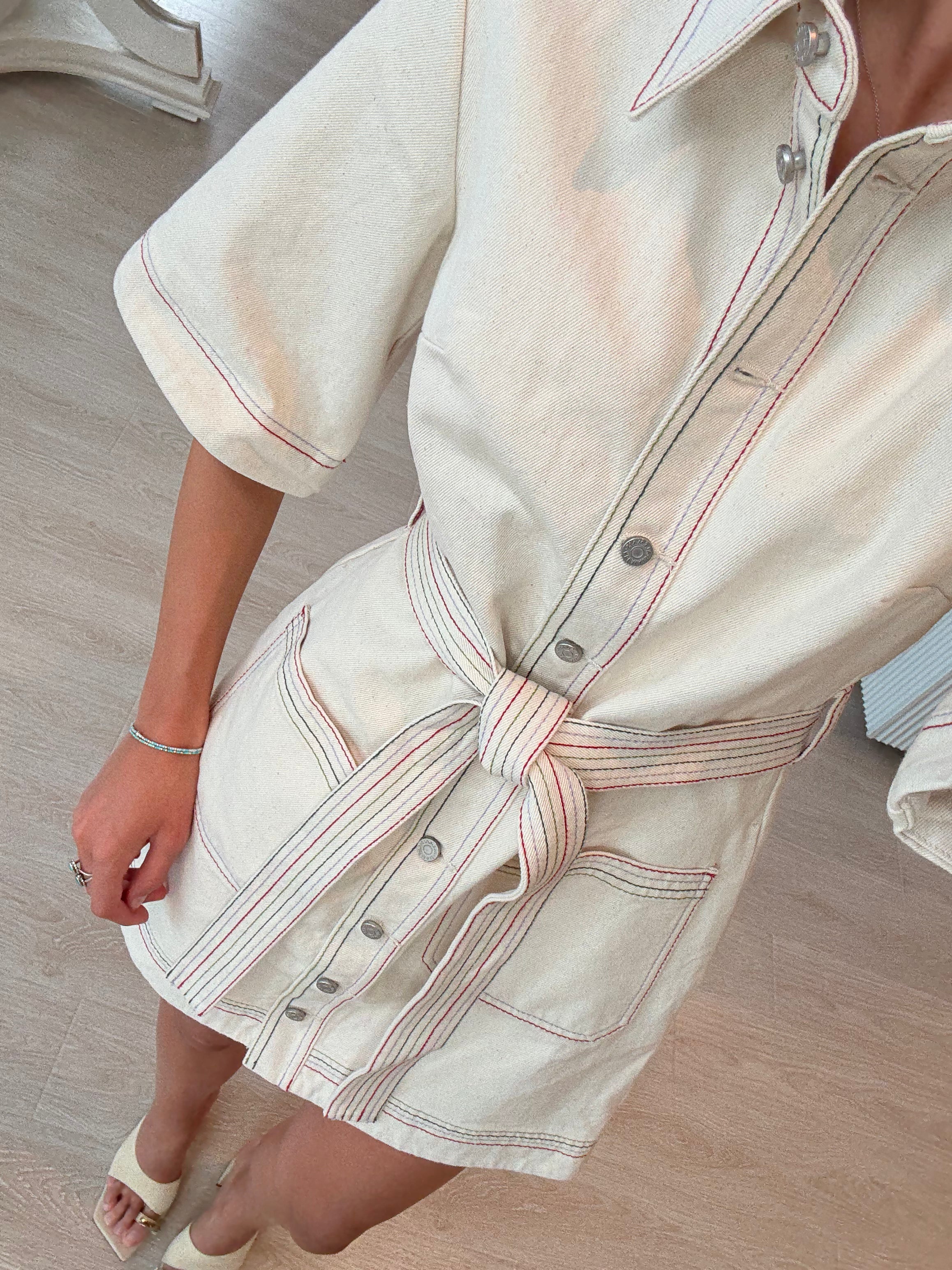 Al5631d Cream Denim Dress
