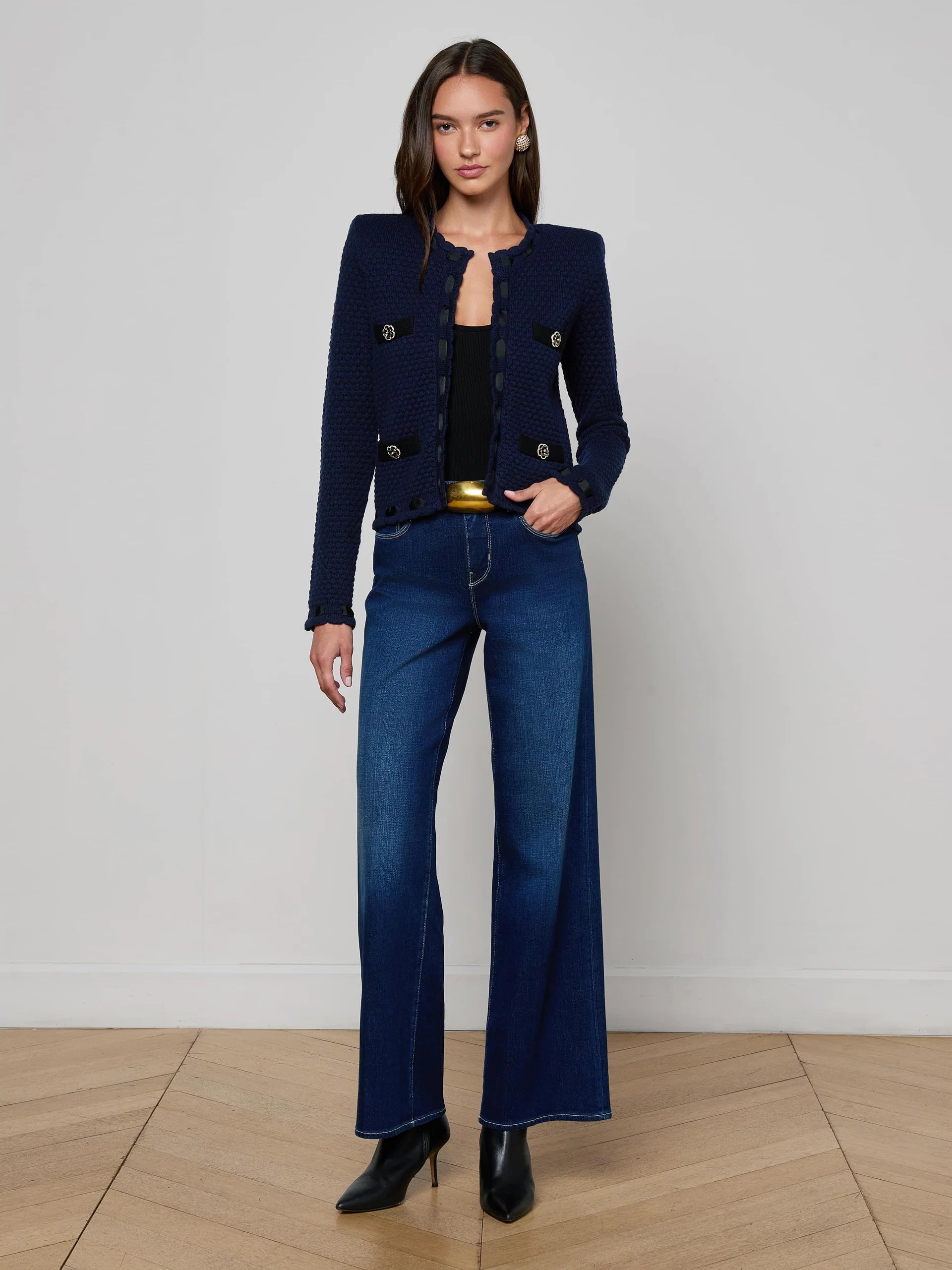 La80031 Contrast Trim Cardigan