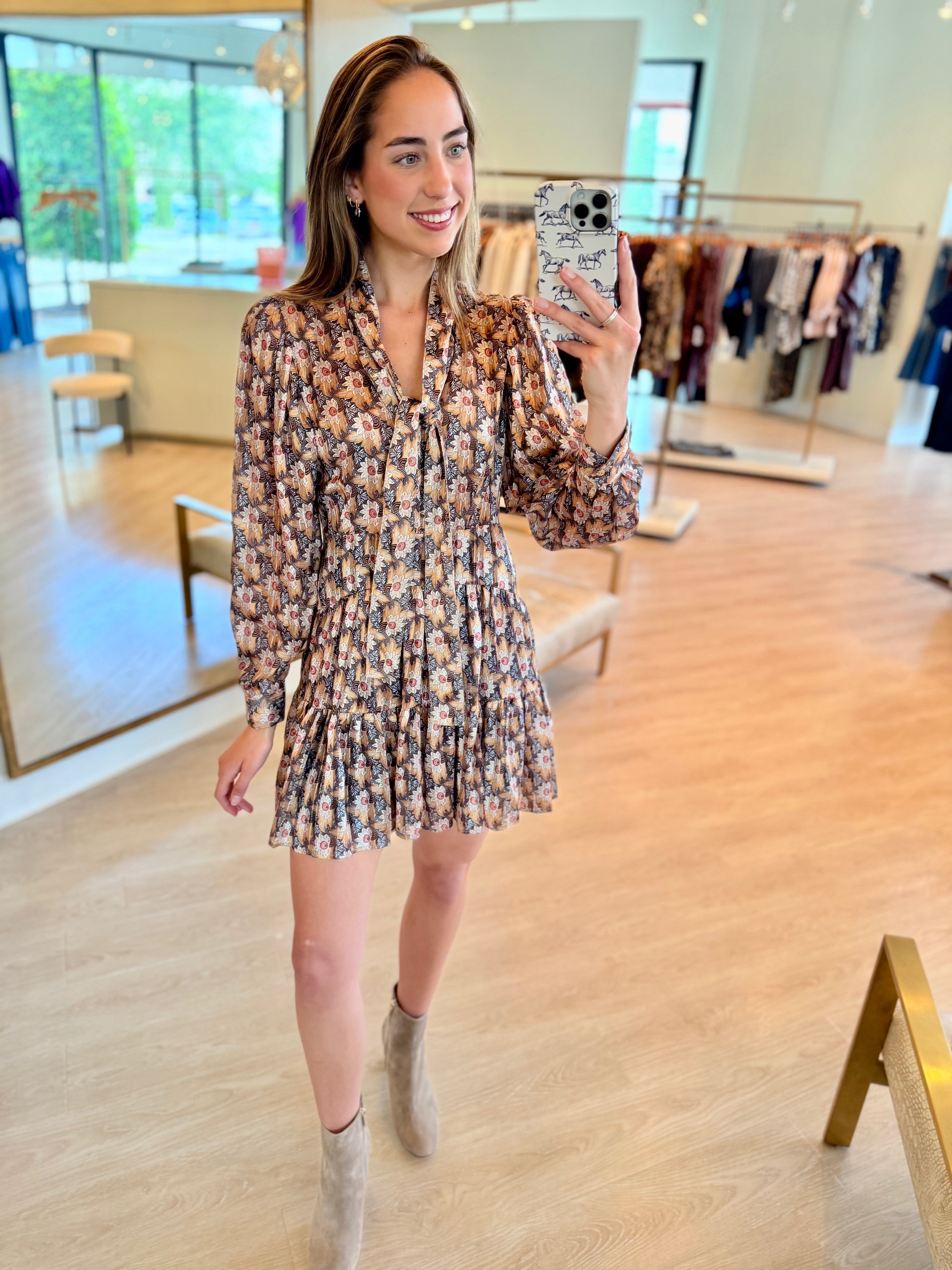Su164 Metallic Floral Mini Dress