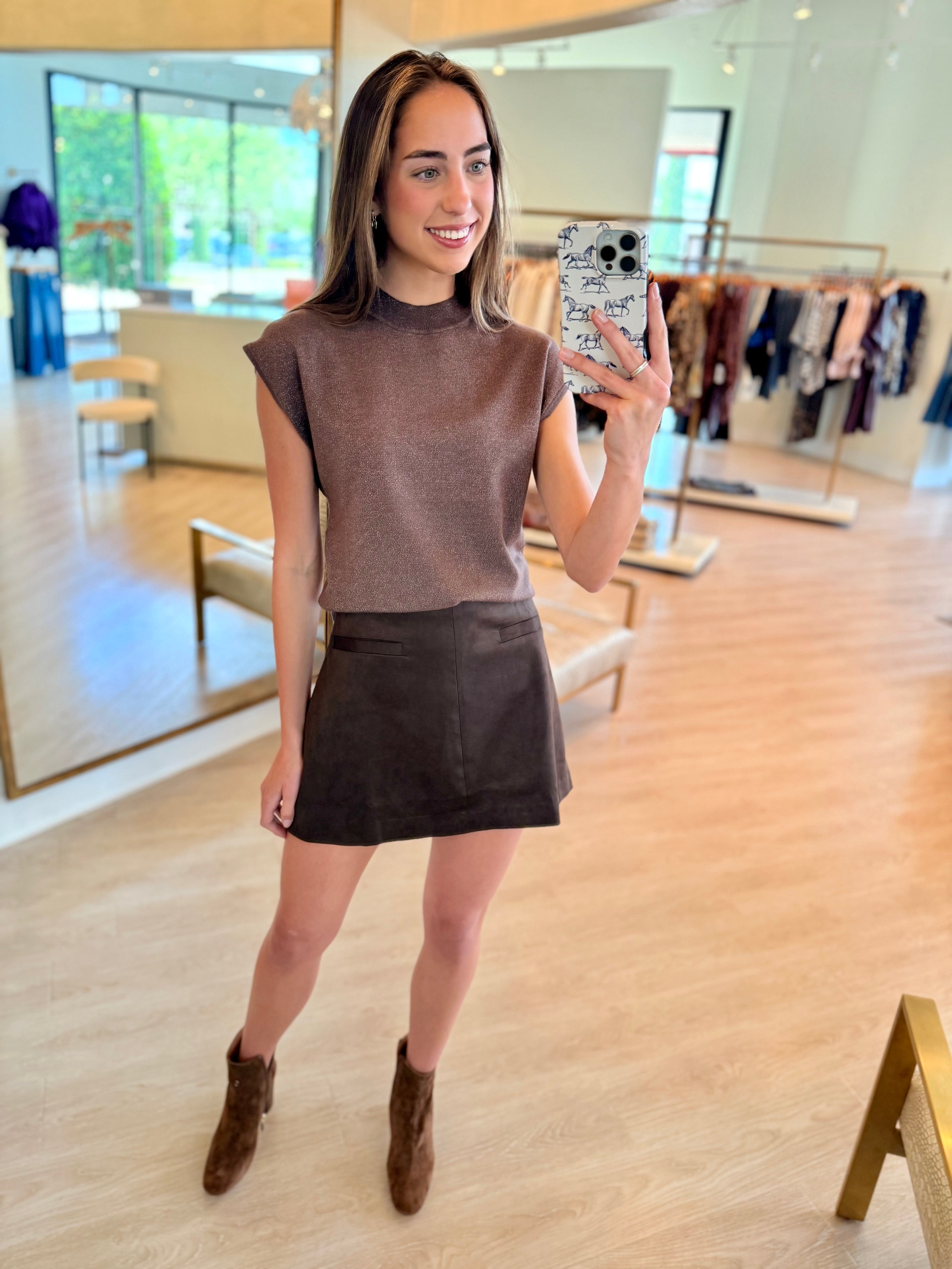 Su092 Brown Suede Mini Skirt