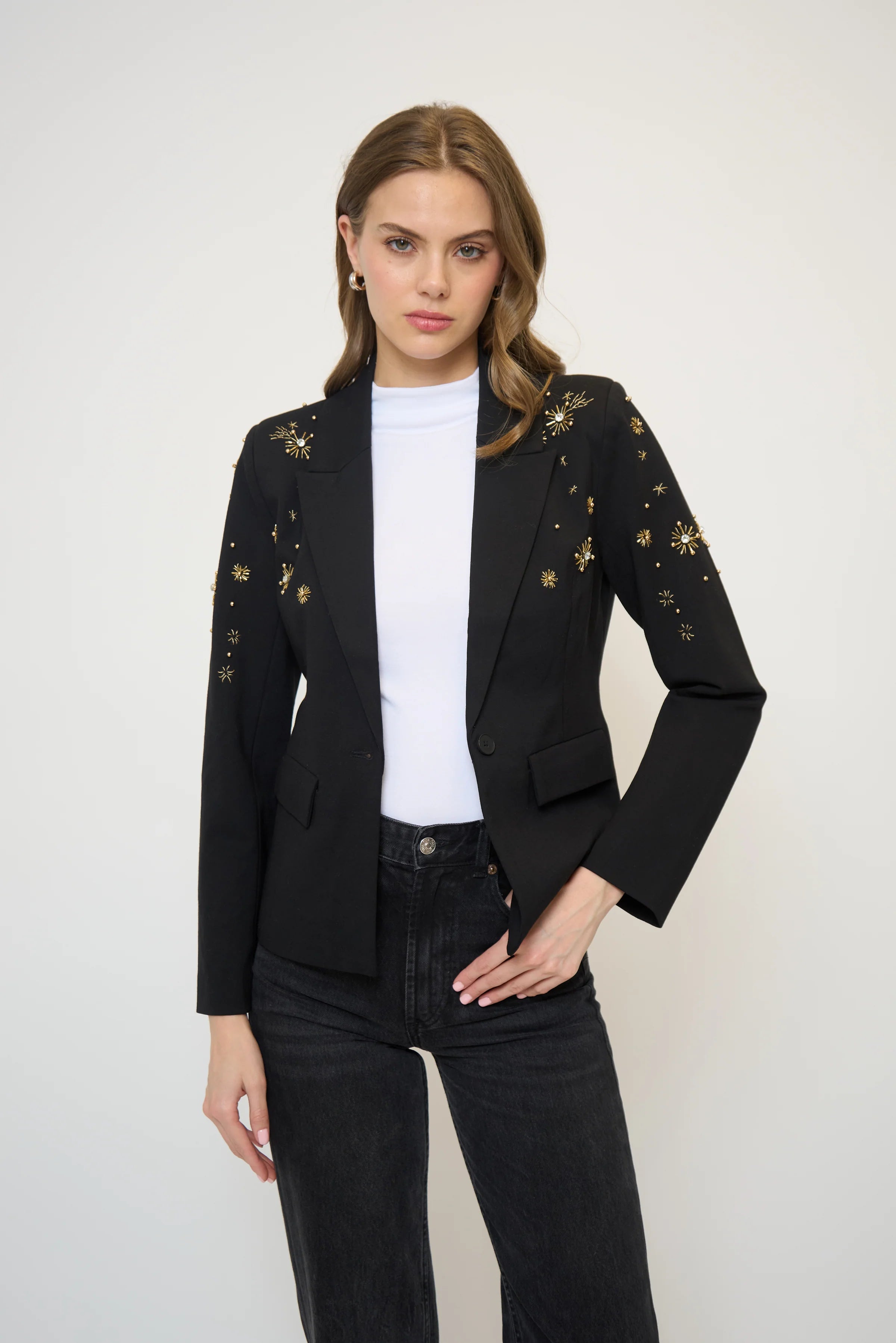 Cpw21063 Crystal Embellished Tuxedo Jacket
