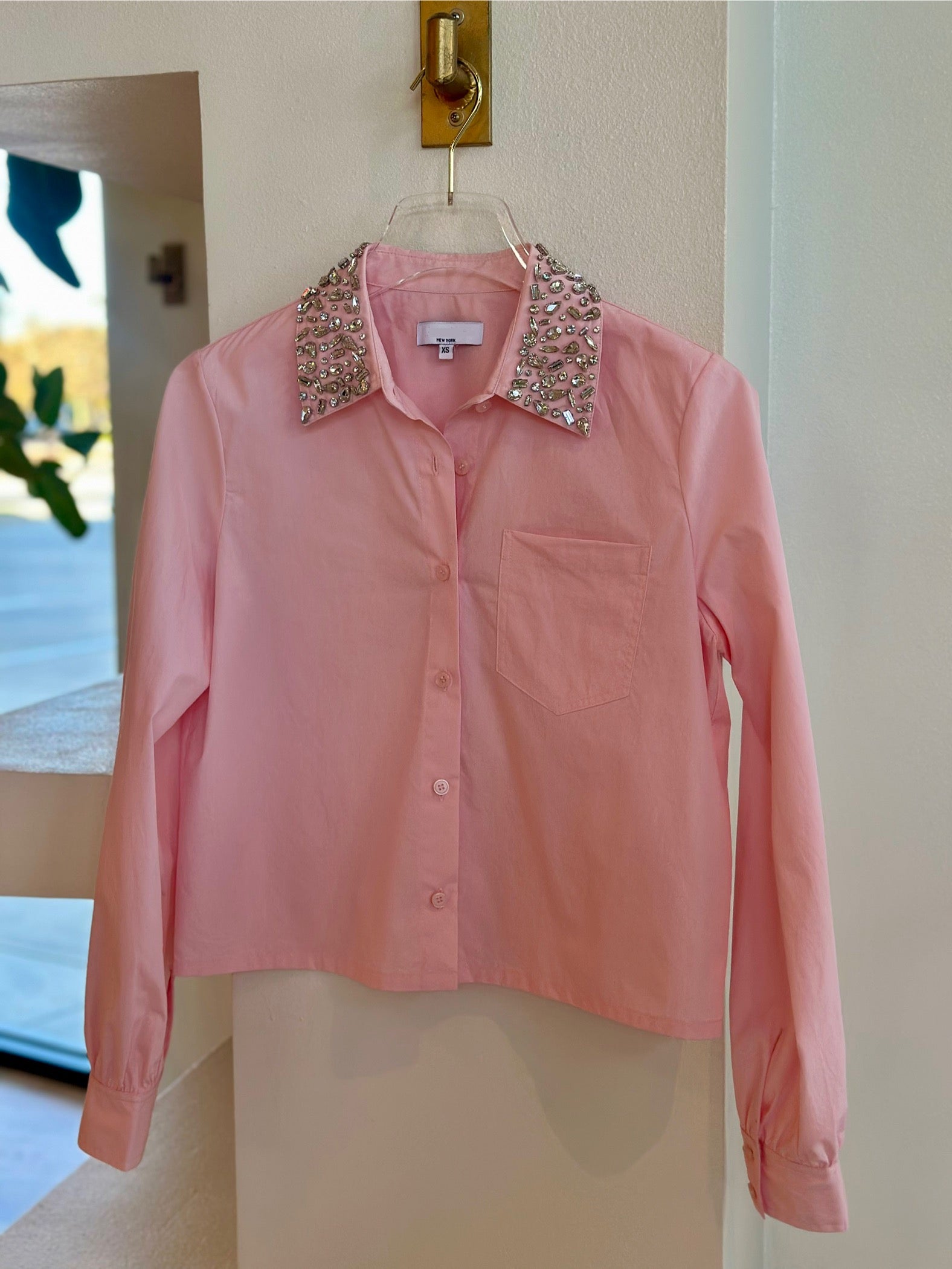 Js71001 Blush Embellished Collar Top