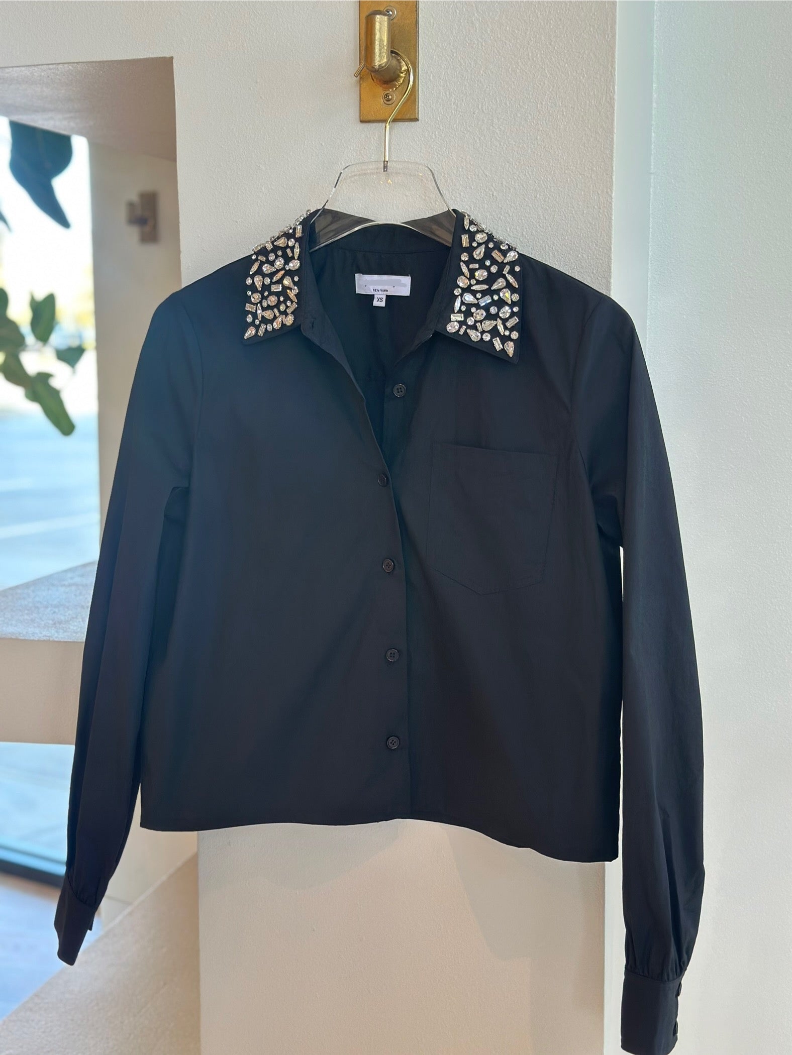 Js71001 Black Embellished Collar Top