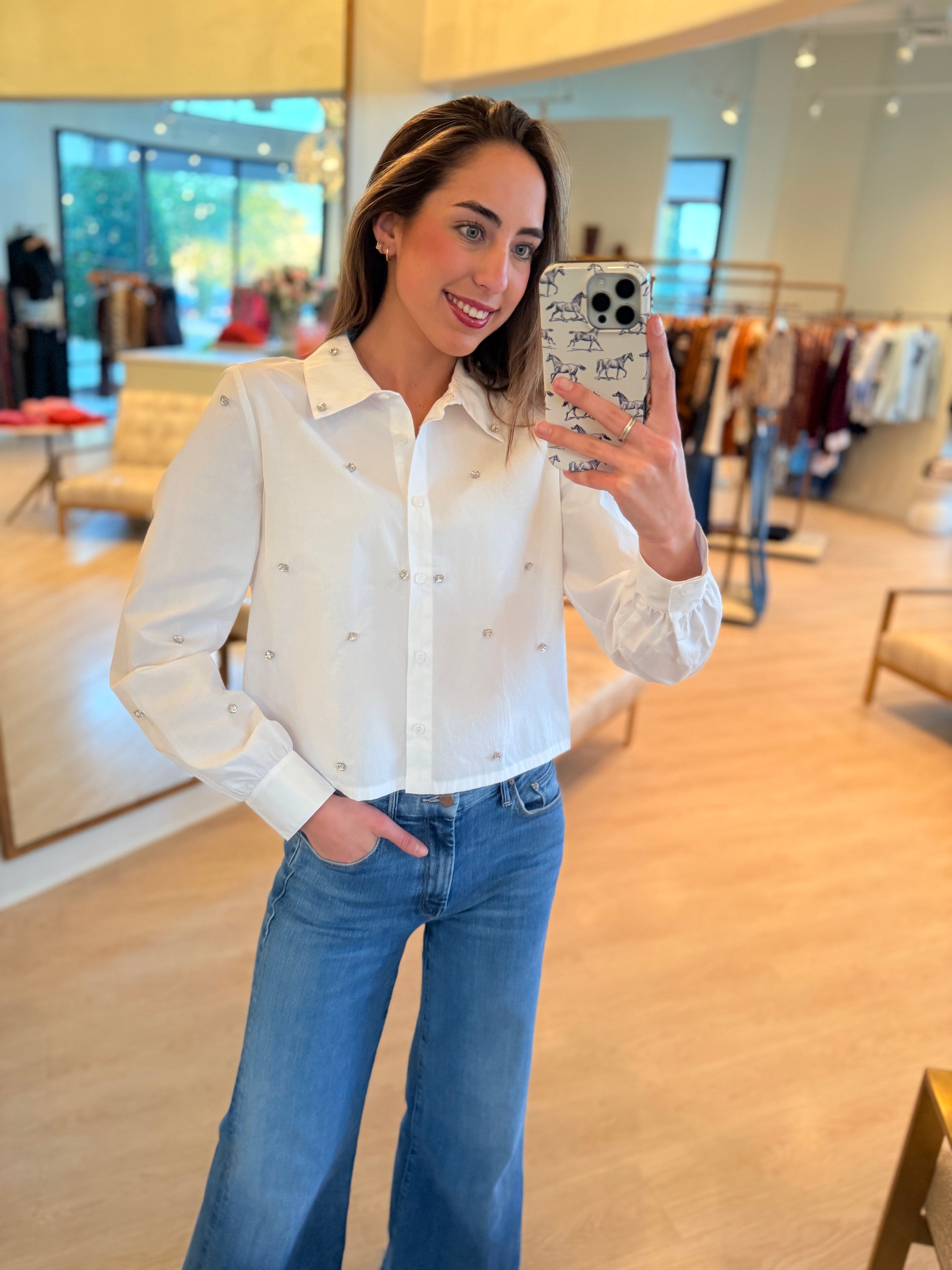 Js71003 White Rhinestone Top