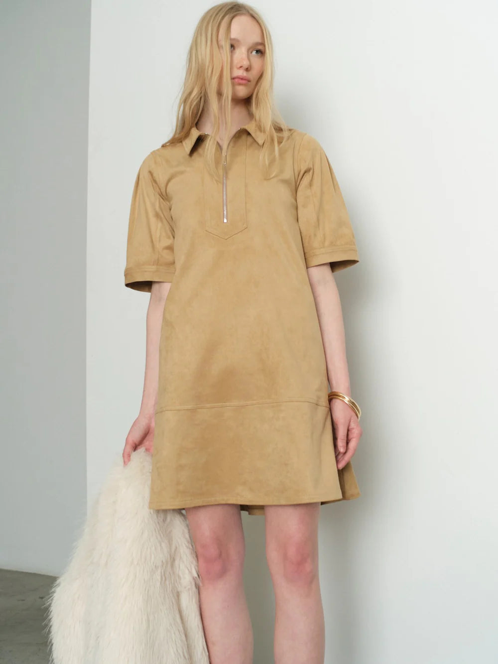 Me253489 Champagne Suede Shift Dress