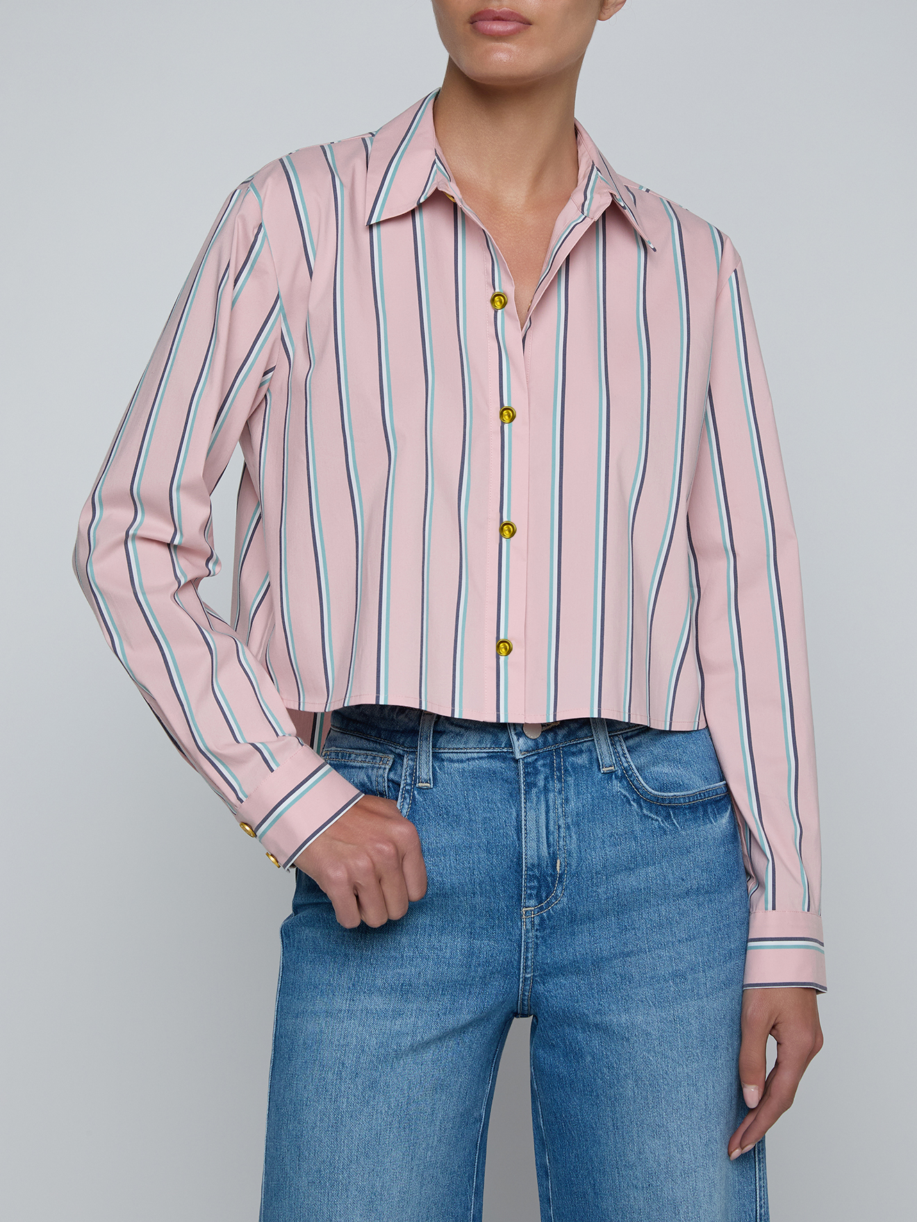 La40548 Stripe Button Down Blouse