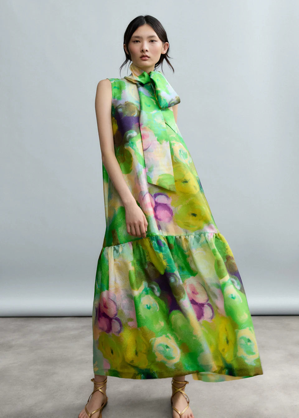 Ps2641 Green Watercolor Maxi Dress