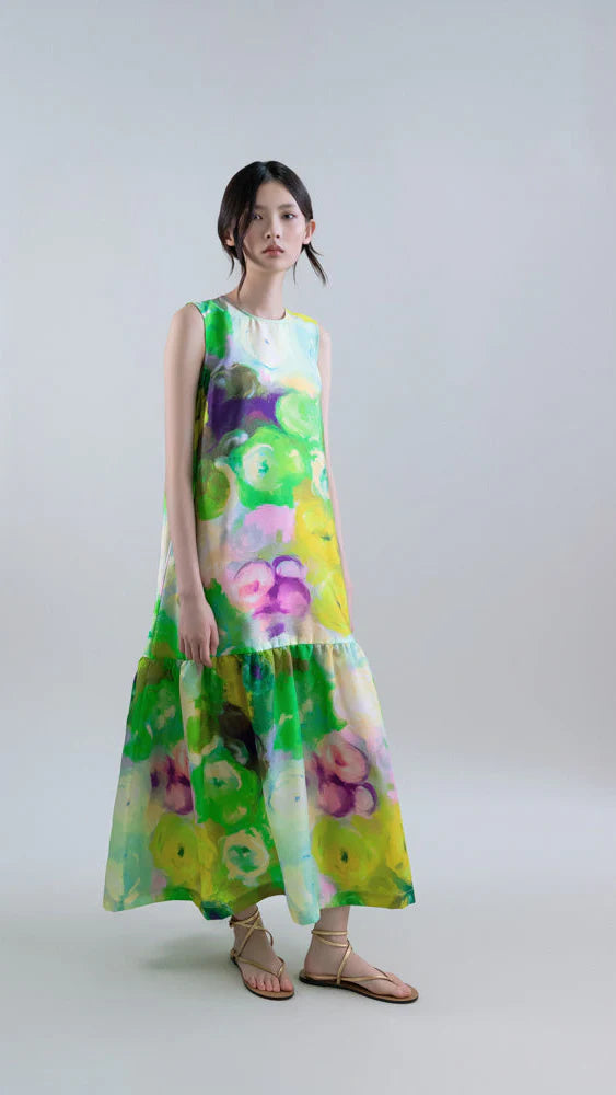 Ps2641 Green Watercolor Maxi Dress