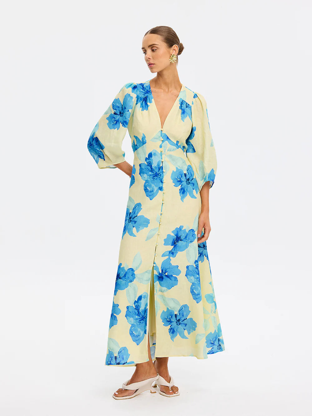 Ki297 Blue Floral Maxi Dress
