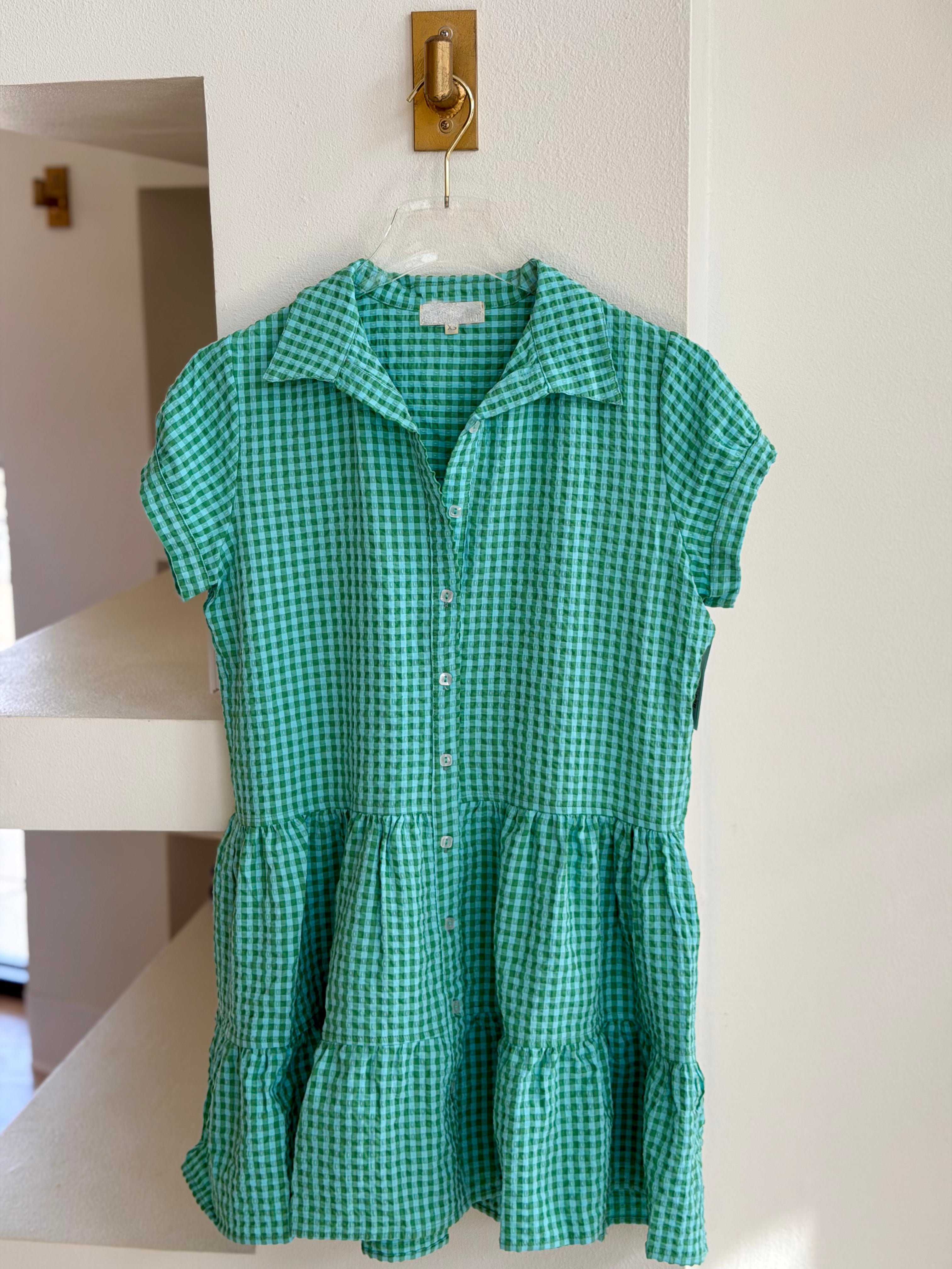 St2418 Green Gingham Babydoll Dress