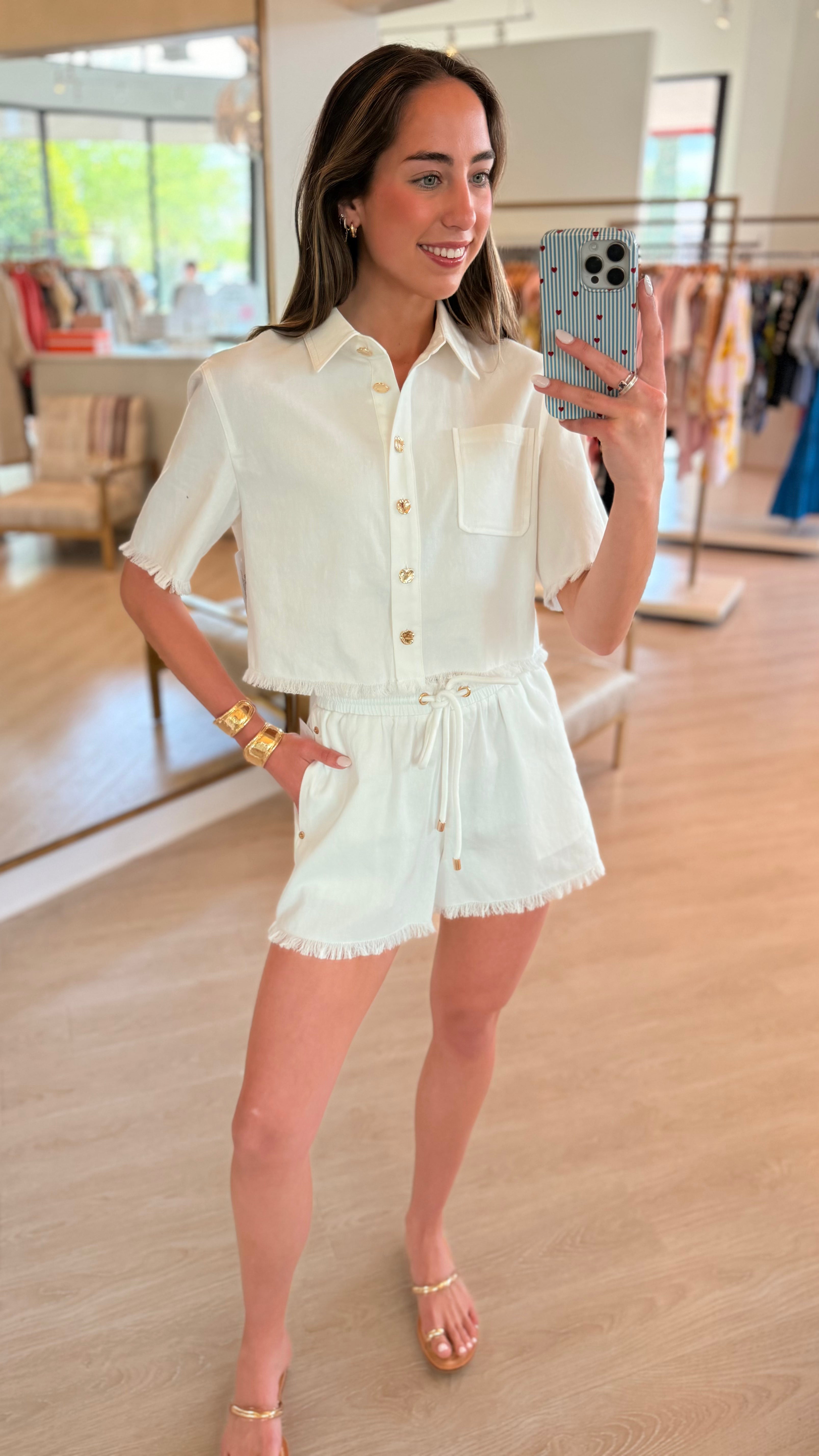 Ka2197 White Denim Drawstring Shorts