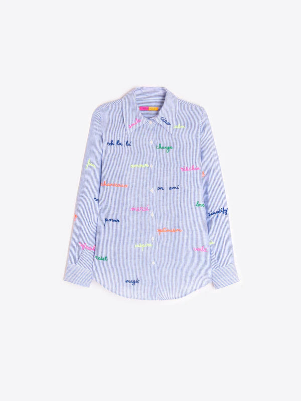 Vi6s251 Merci Button Down - Blue Stripe